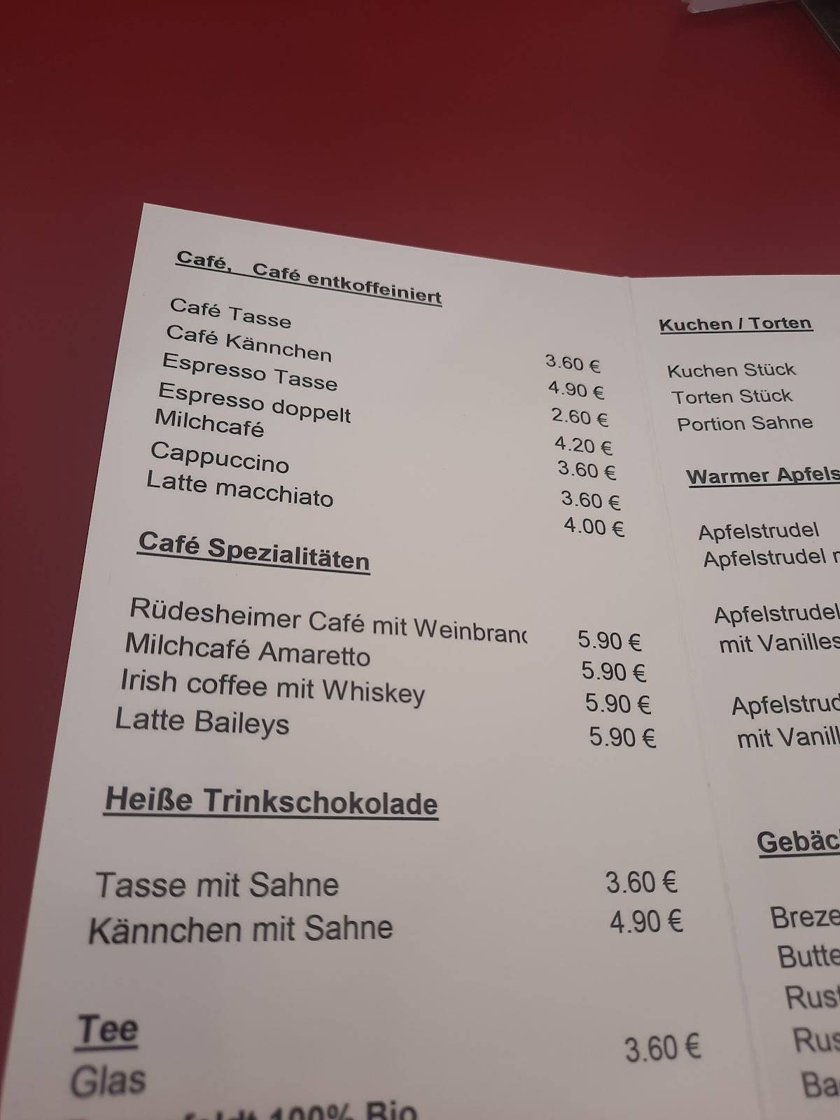 Eiscafé Pinnocchio меню