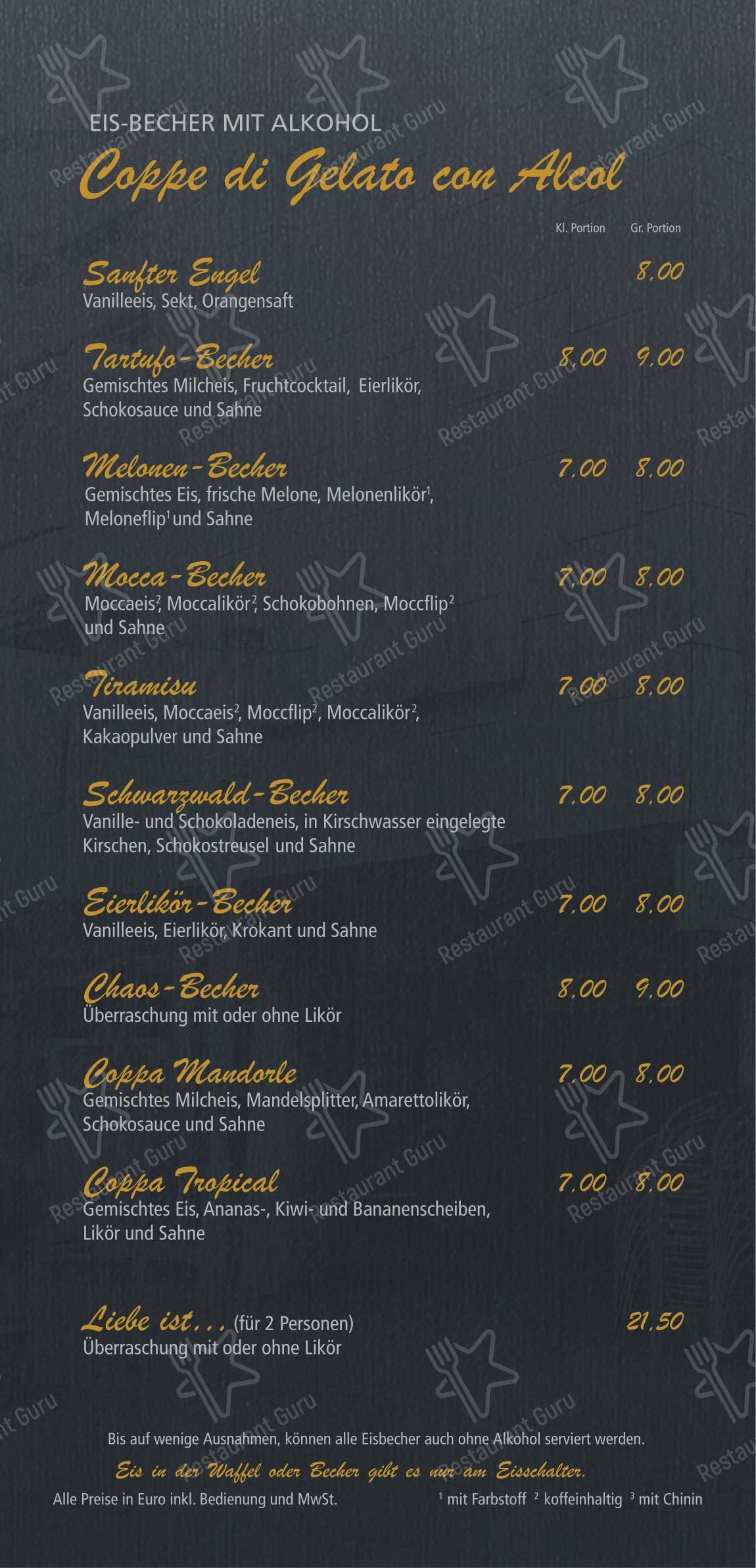 Меню кафе Eiscafé Riviera - Меню