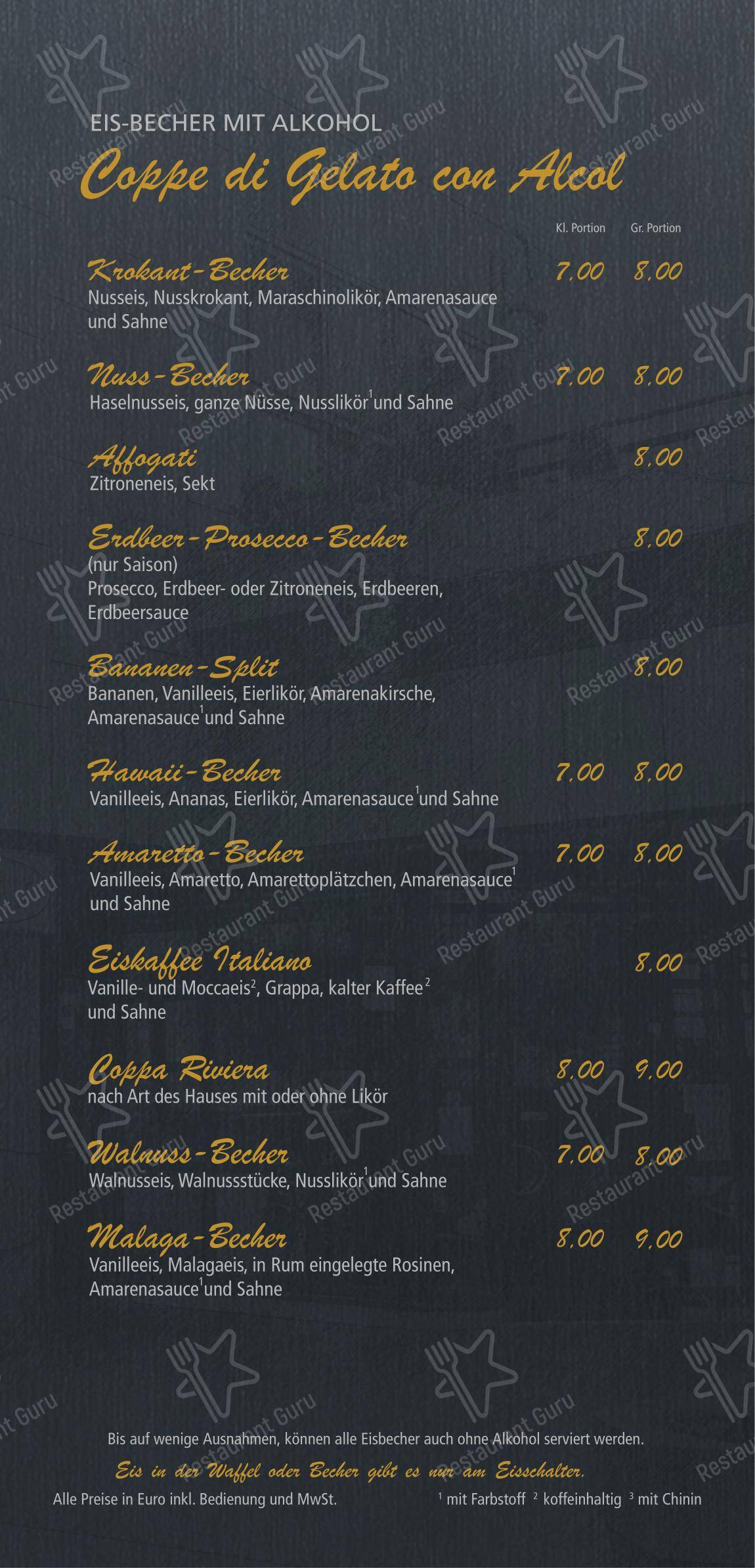 Меню кафе Eiscafé Riviera - Меню