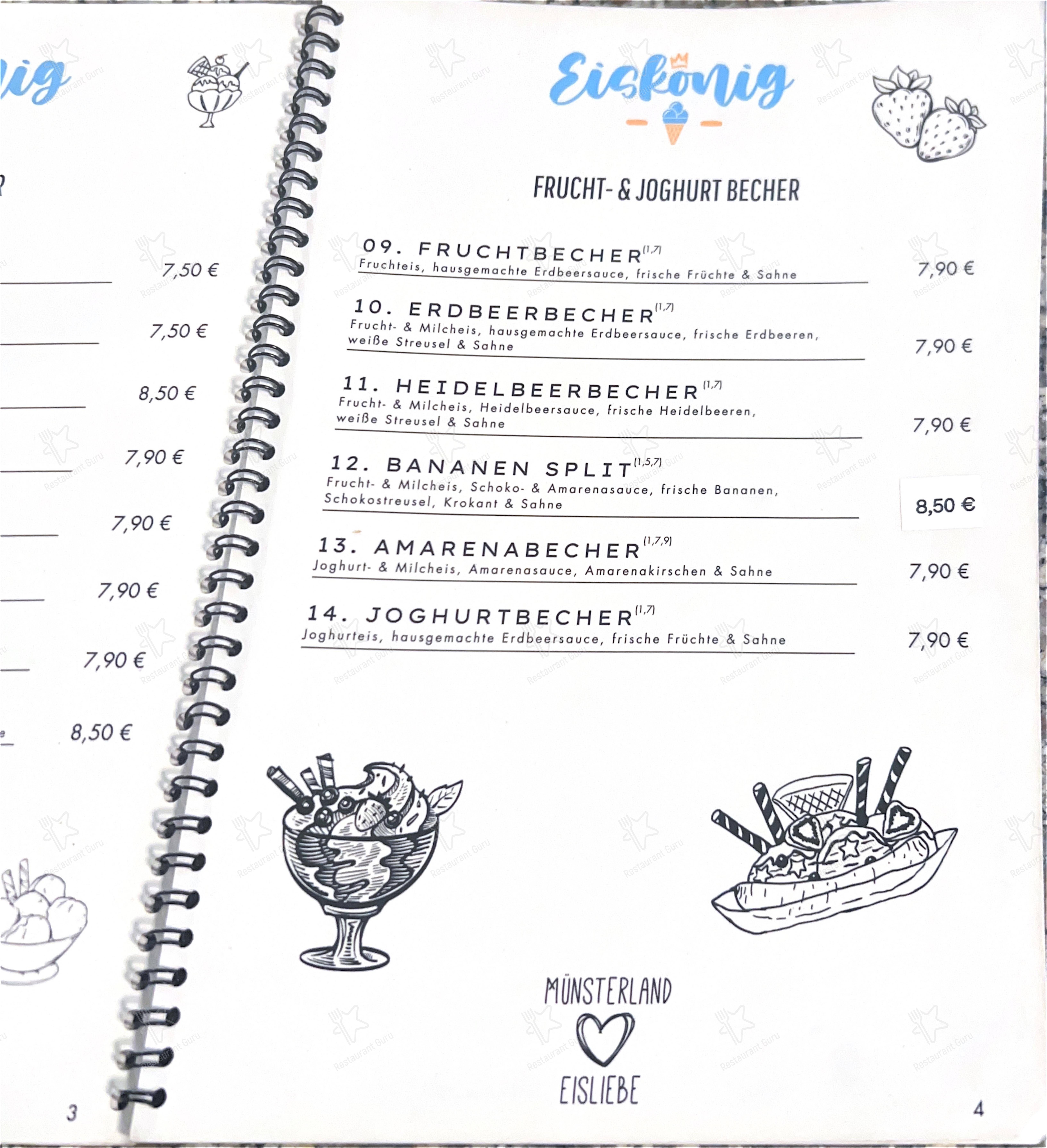 Меню Eiskönig - Меню