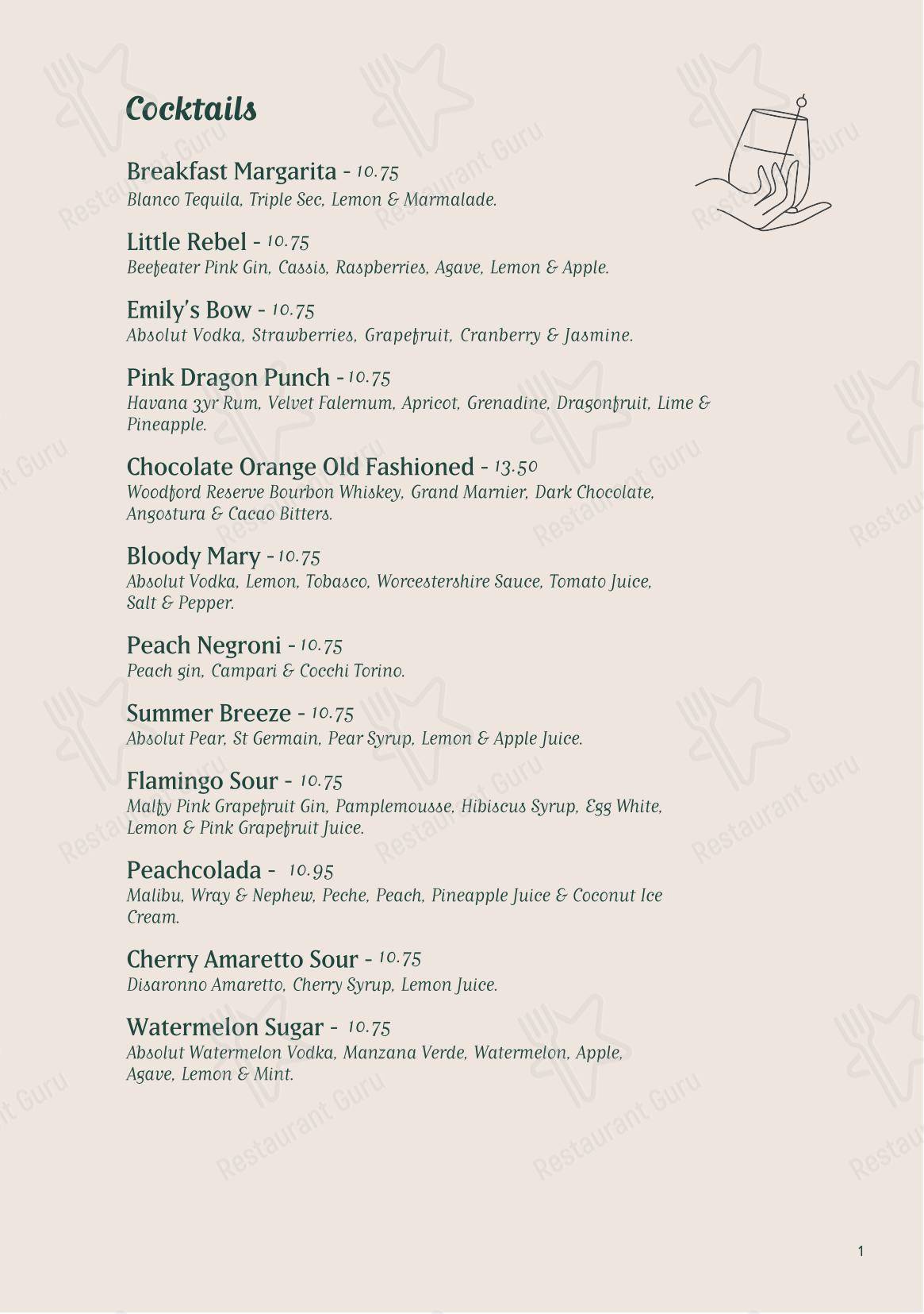 Lunch Menu паба и бара Emily's