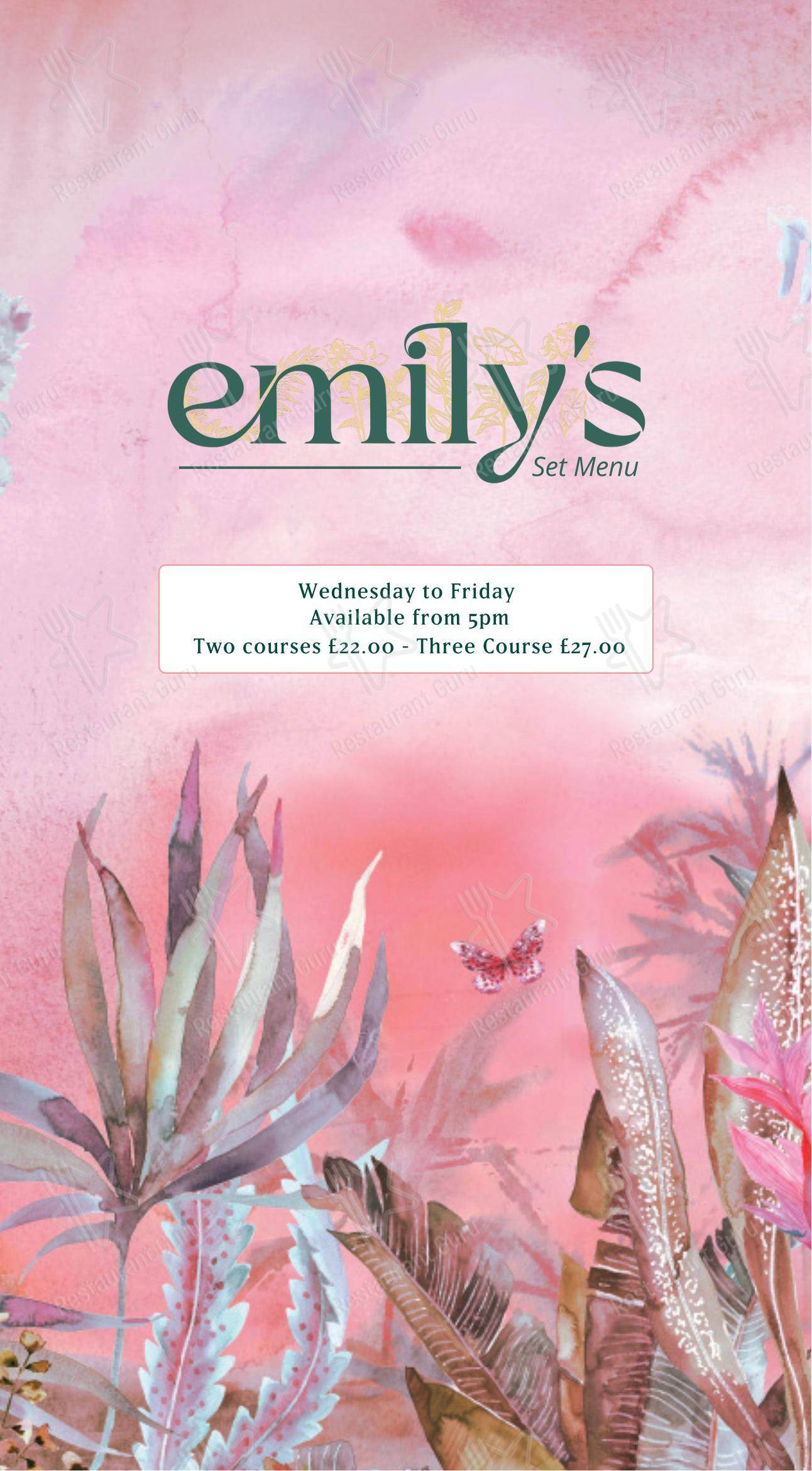 Меню паба и бара Emily's - Breakfast Menu