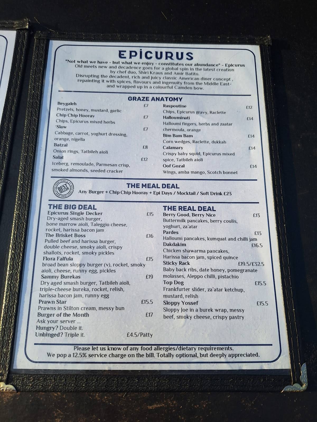 Epicurus Camden меню