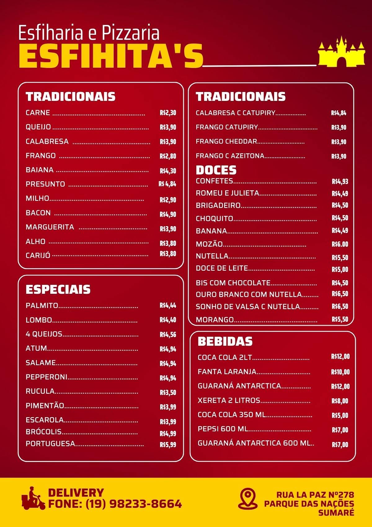 Esfihita's Esfiharia e Pizzaria Sumaré меню