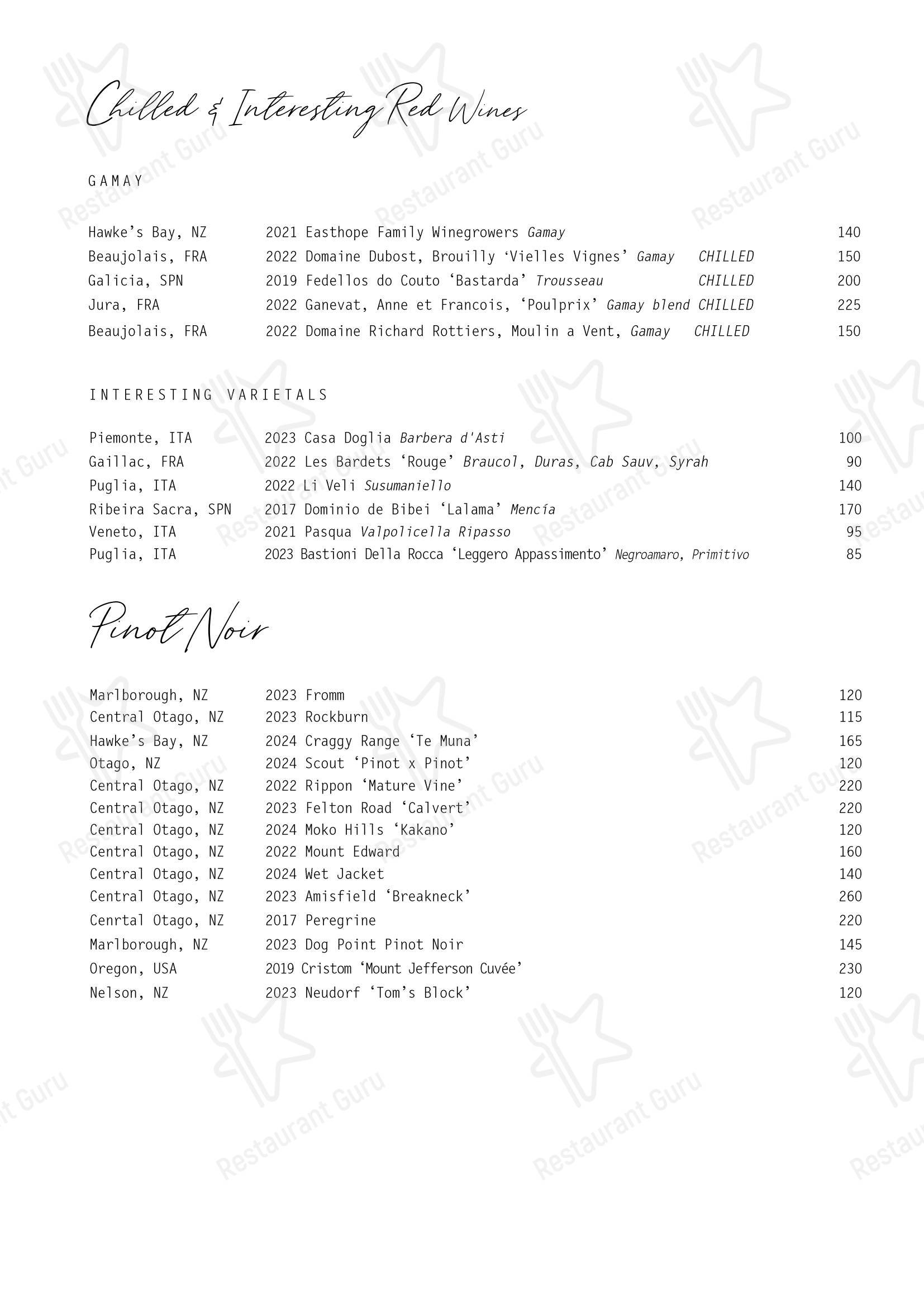 Esther Restaurant в Окленде - Lunch Menu