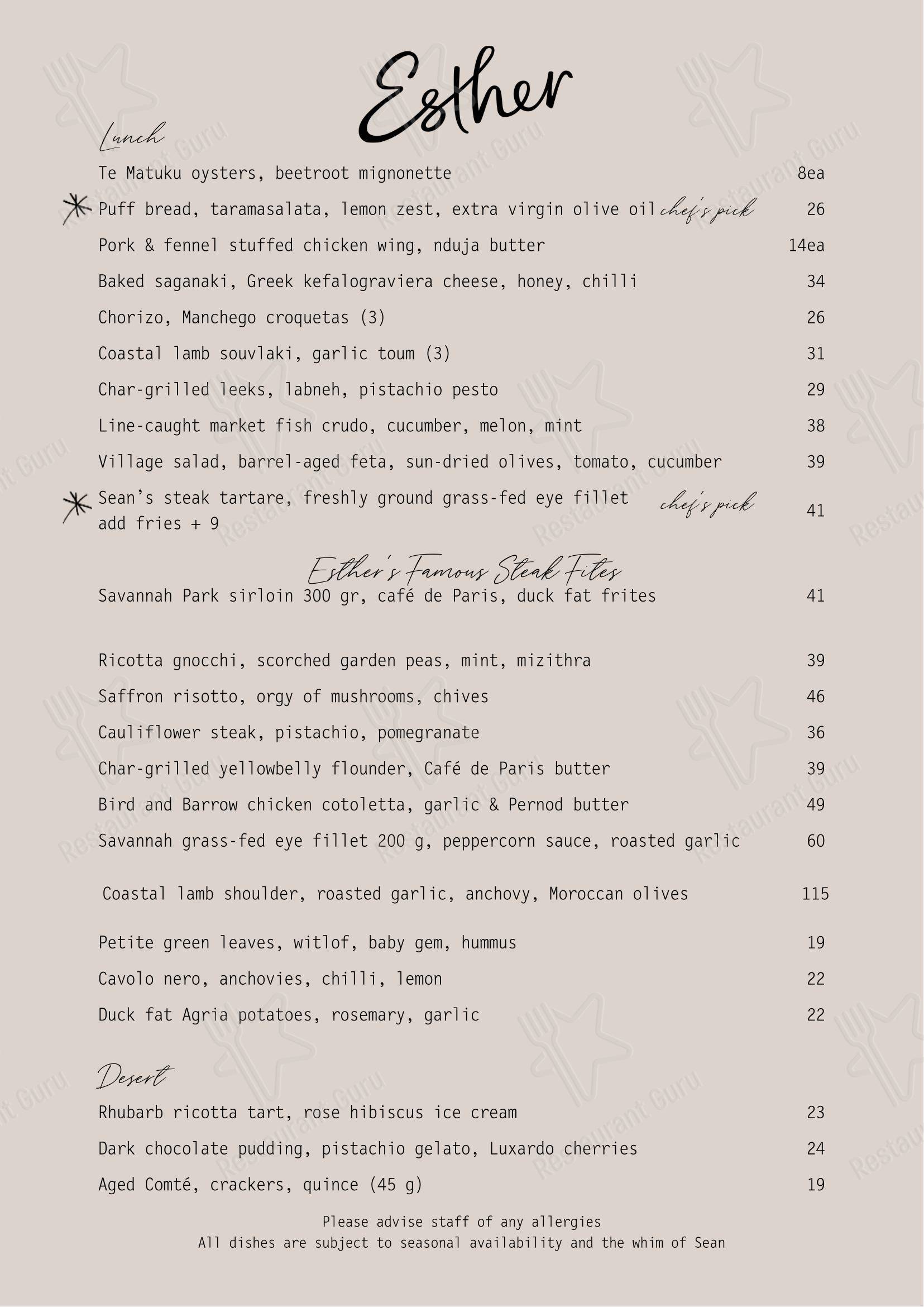 Меню ресторана Esther Restaurant - Крафт меню