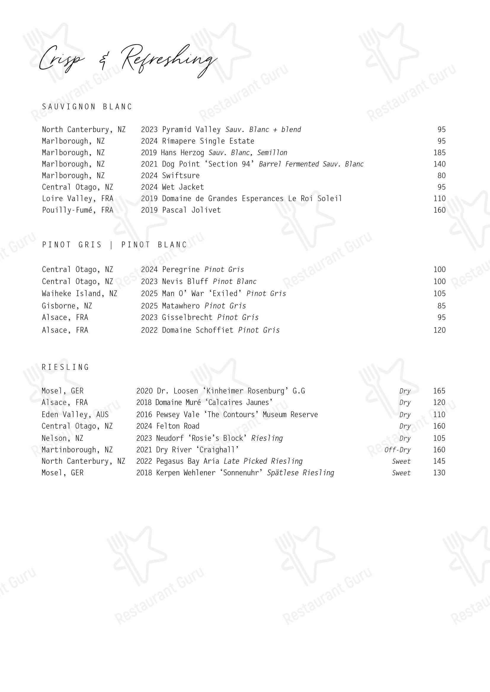 Esther Restaurant в Окленде - Lunch Menu