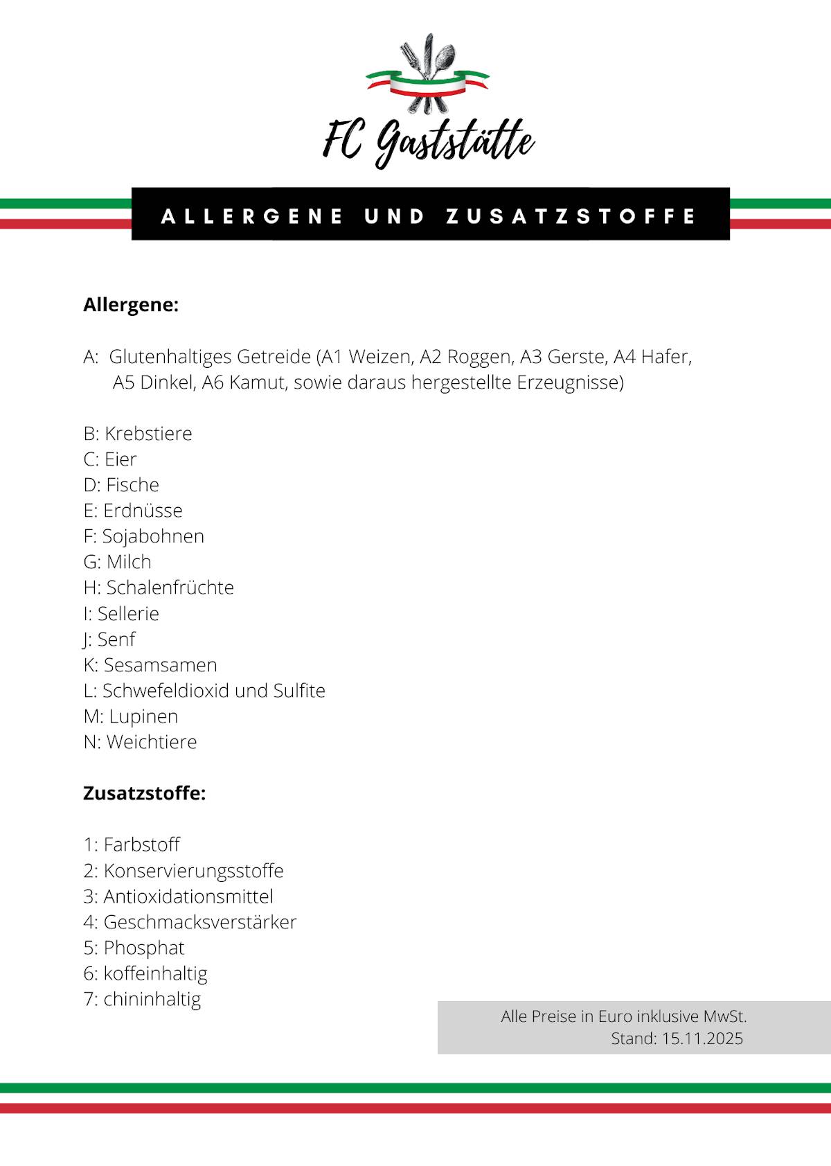 FC Gaststätte Rottenburg меню