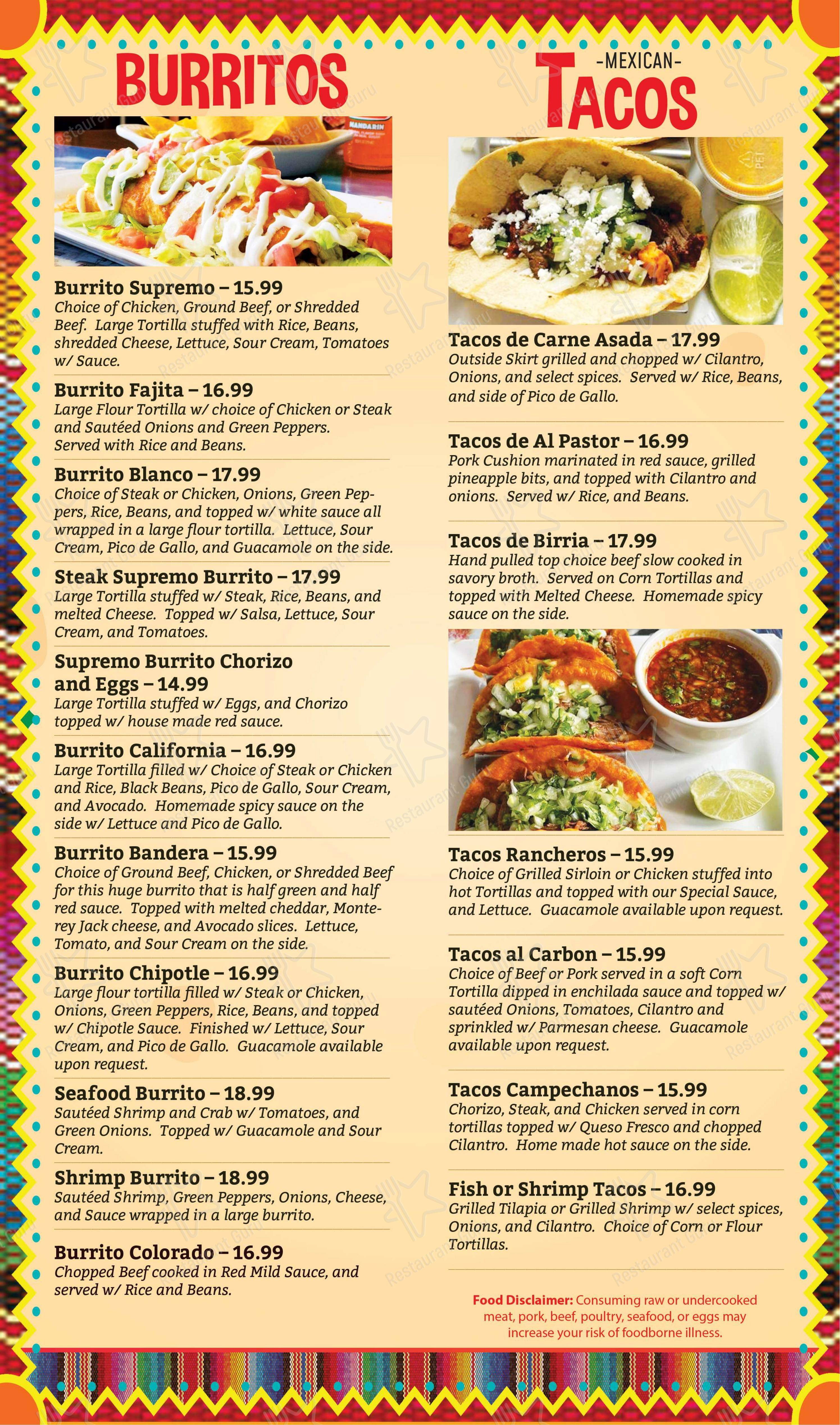 Меню паба и бара Fiesta Cafe Bar
