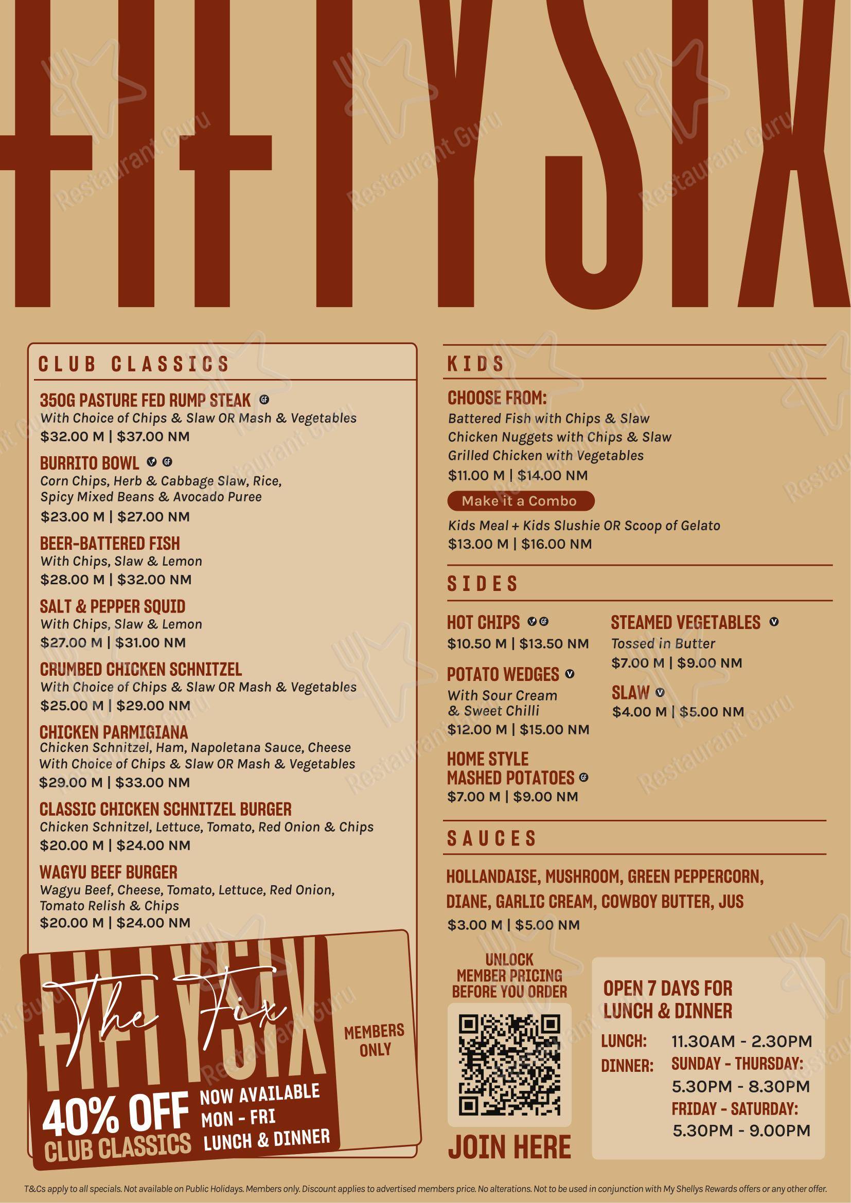 Меню напитков ресторана Fifty six dining в Шеллхарборе