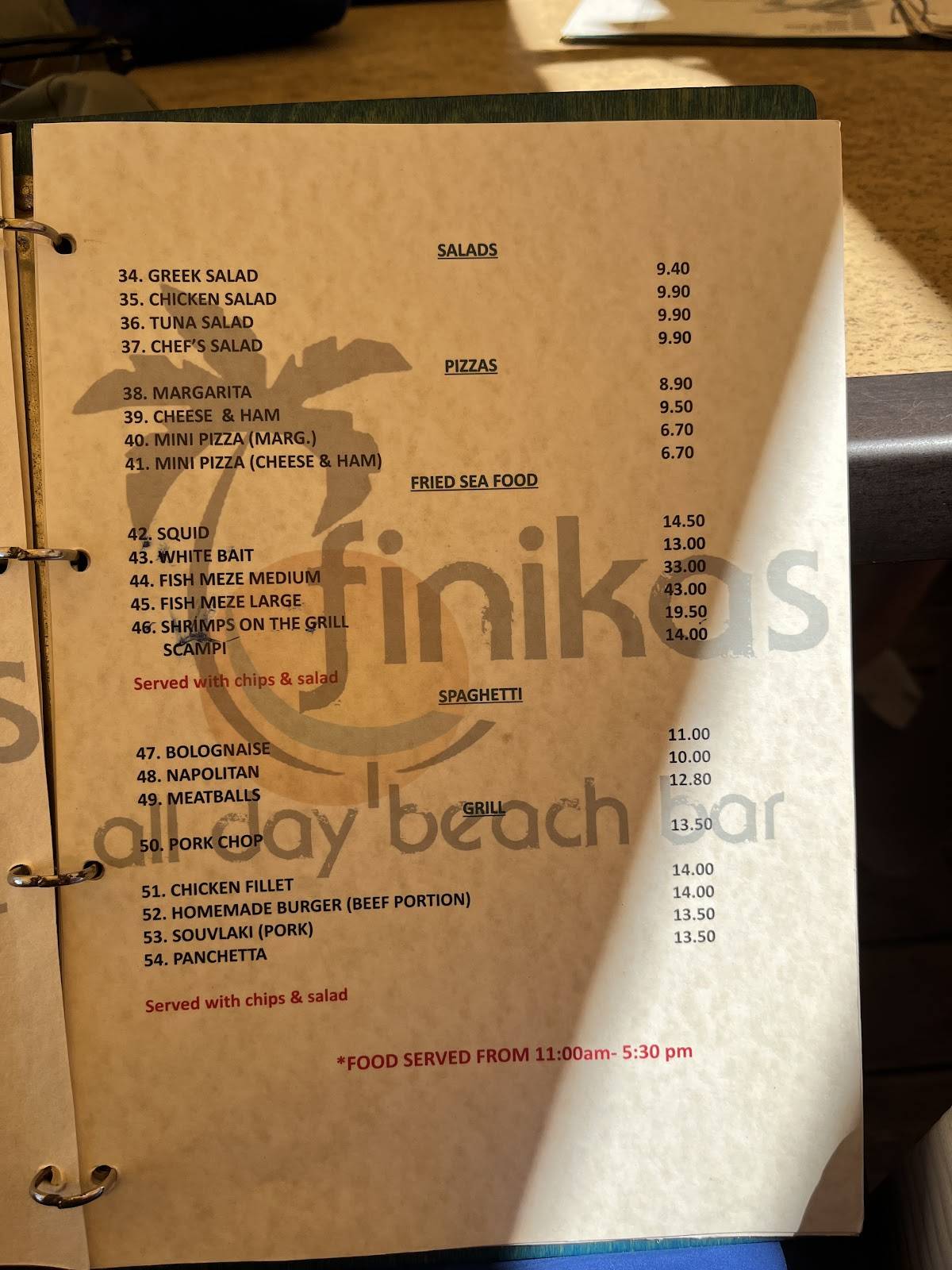 Finikas All Day Beach Bar меню