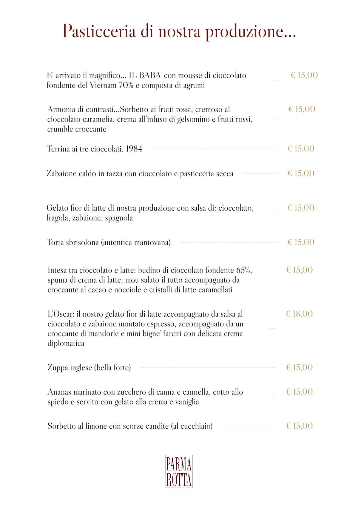 Ristorante Parma Rotta меню