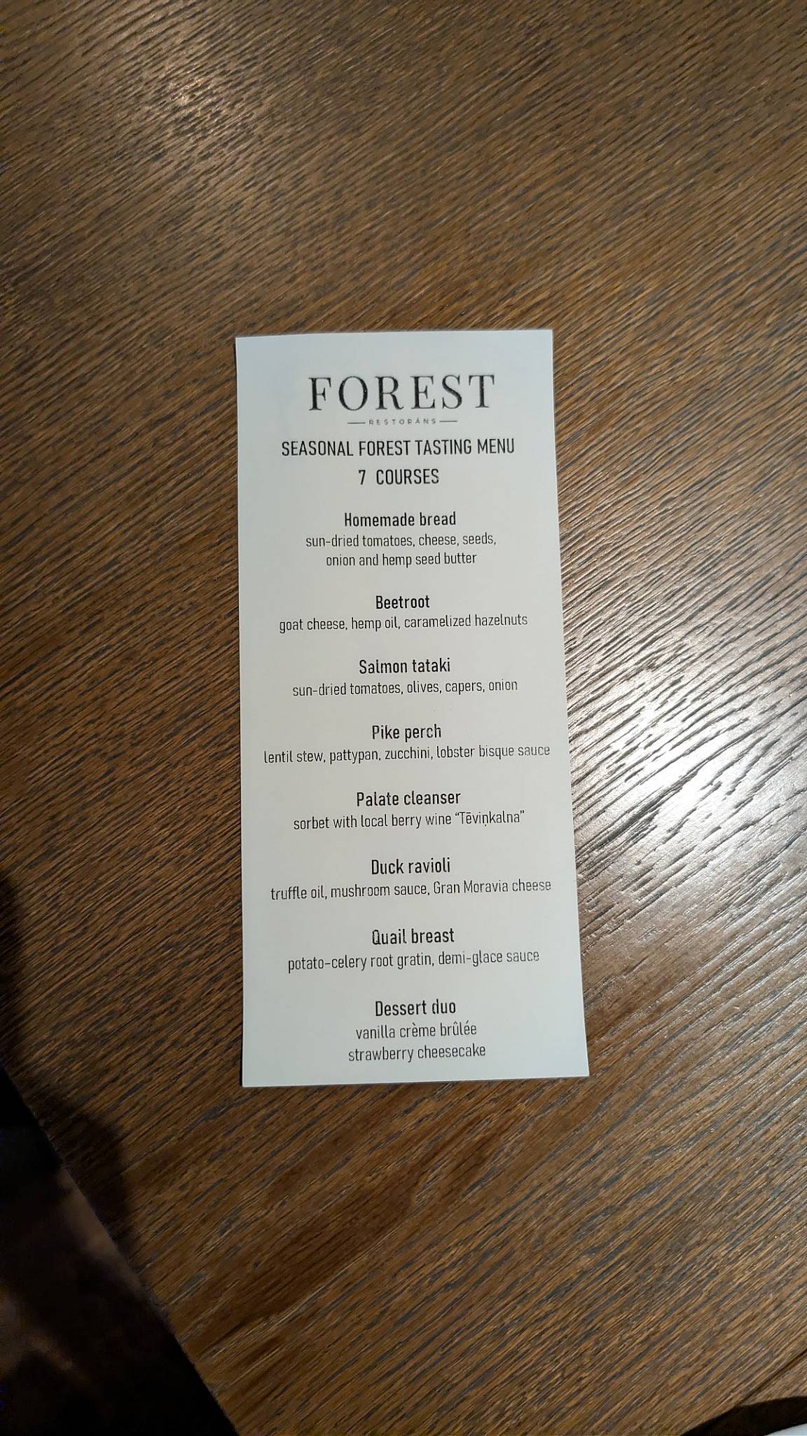 Forest меню