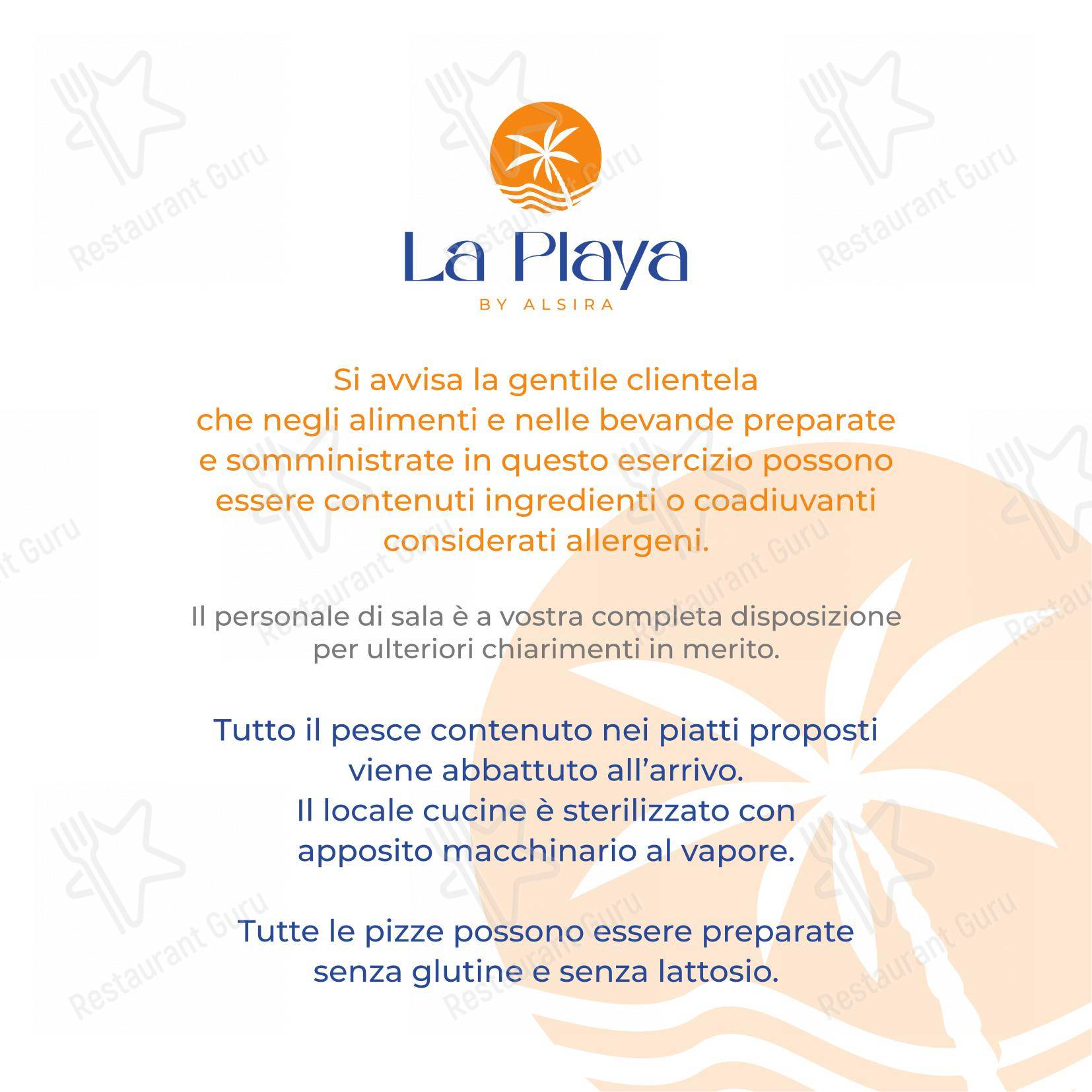 Меню ресторана Ristorante La Playa - Меню