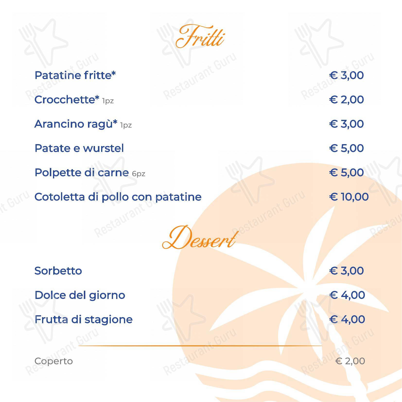 Меню ресторана Ristorante La Playa - Меню