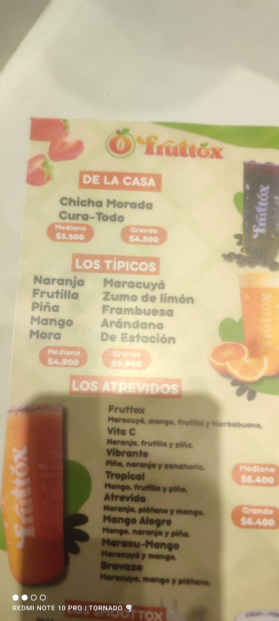 Fruttox меню
