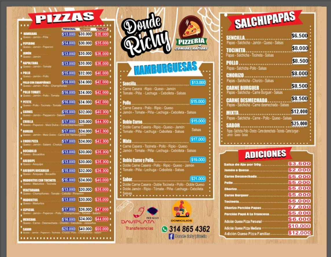 GRANIZADOS Y COMIDAS RÁPIDAS DONDE RICHY меню