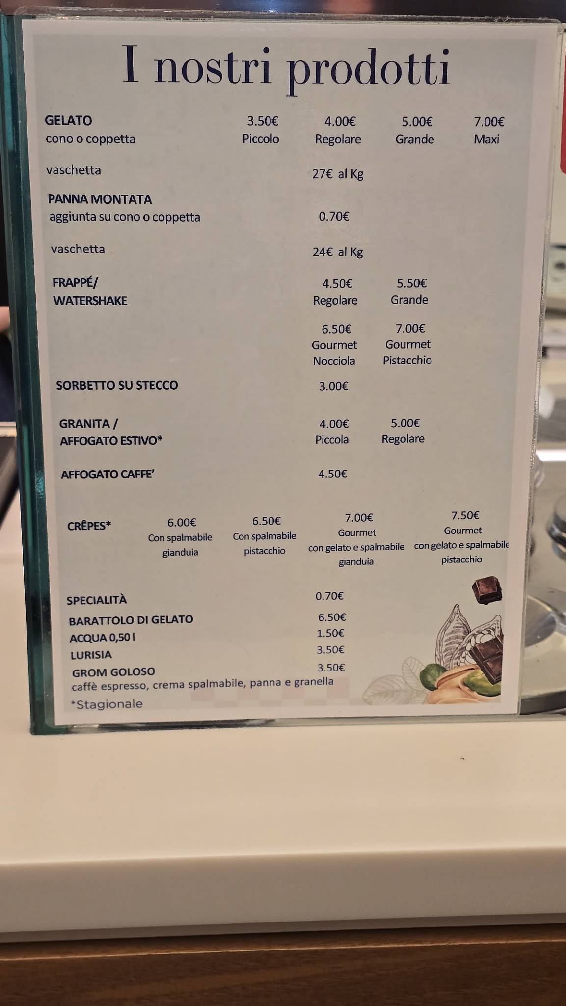 GROM Gelato меню