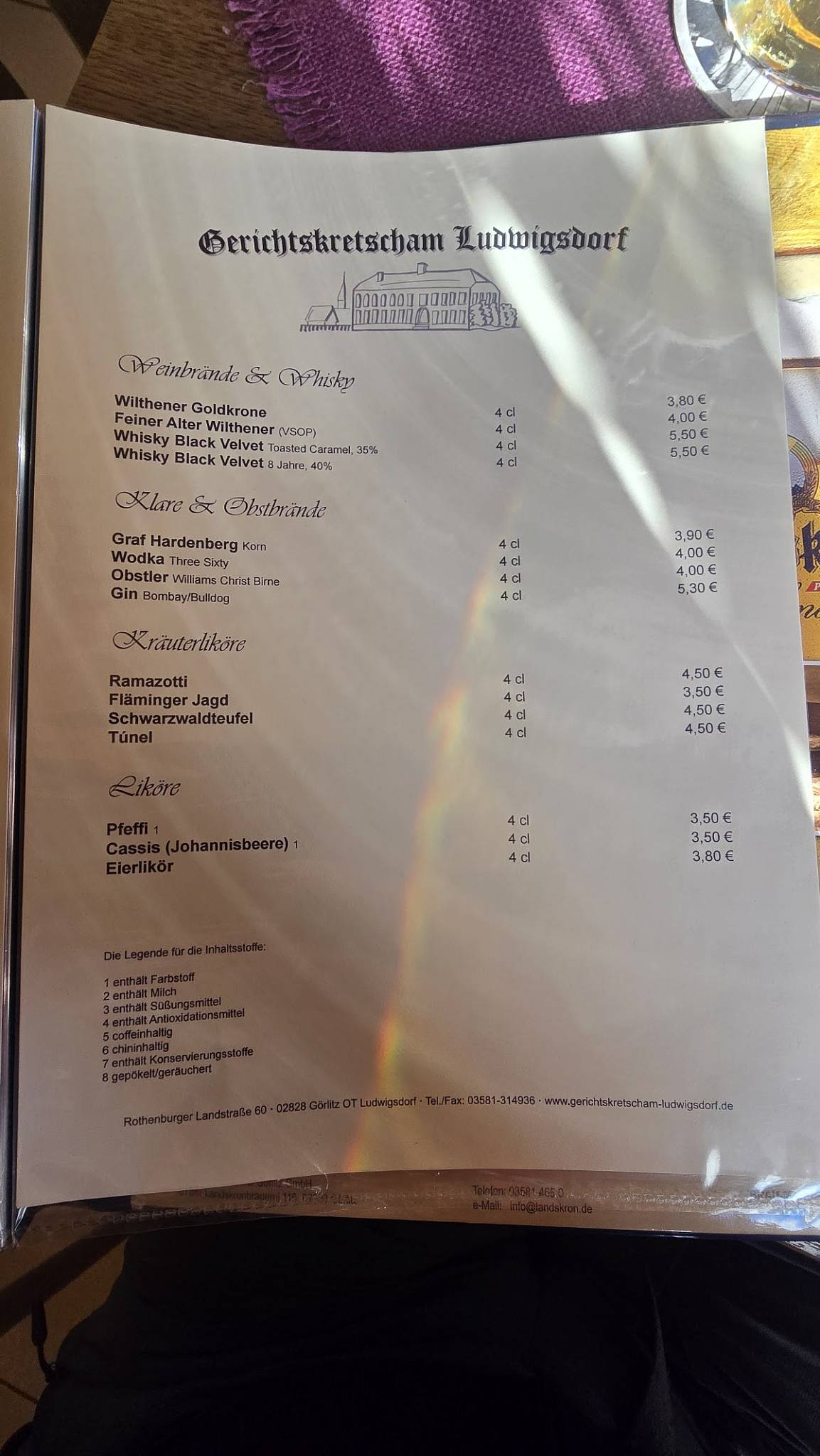 Gerichtskretscham меню