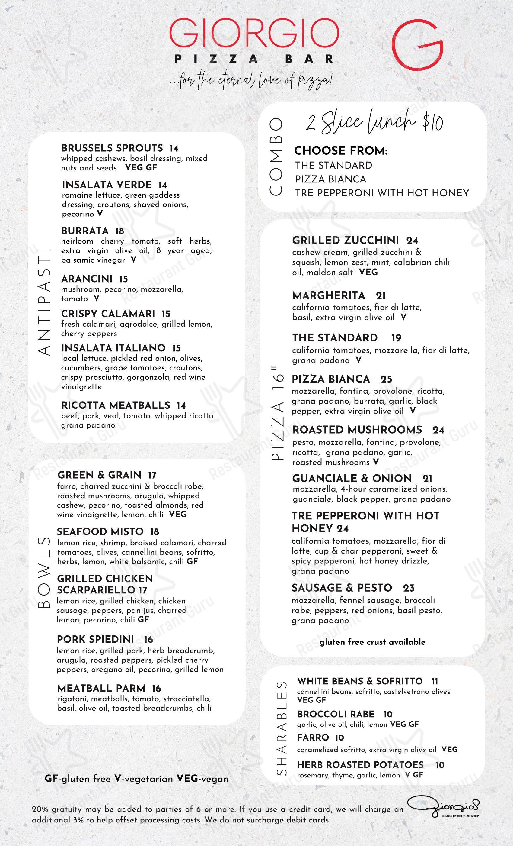 Меню пиццерии Giorgio Pizza Bar - Меню