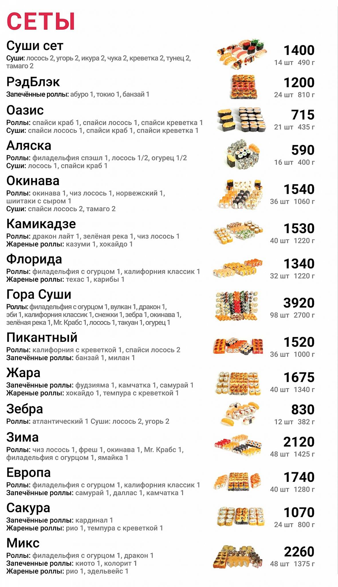 Кофе и Горы меню