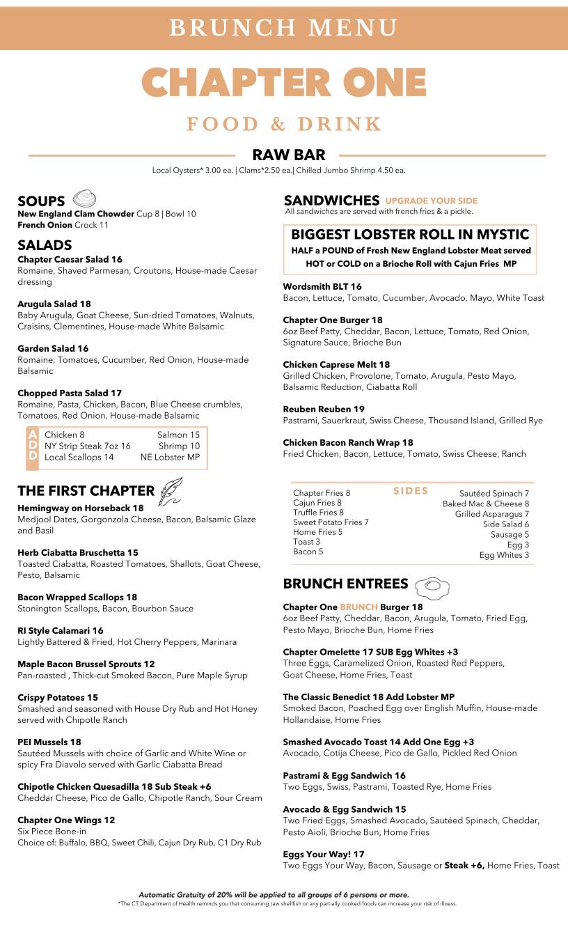 Chapter One Food and Drink Mystic CT меню