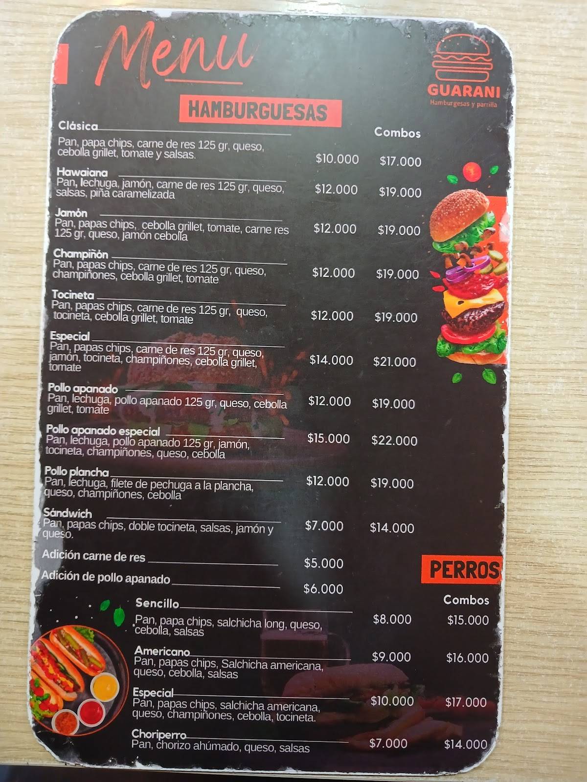 Guarani COMIDAS RAPIDAS меню