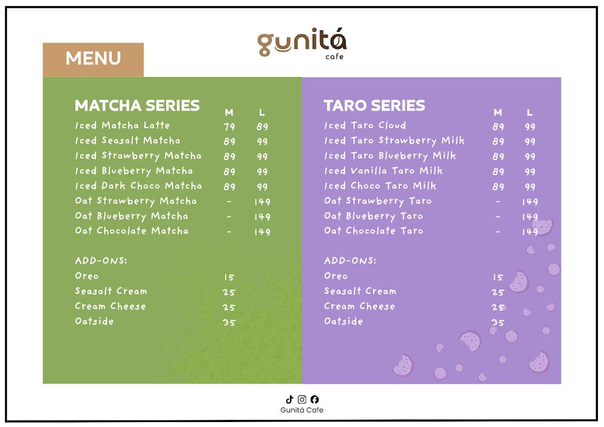 Gunitá Cafe меню