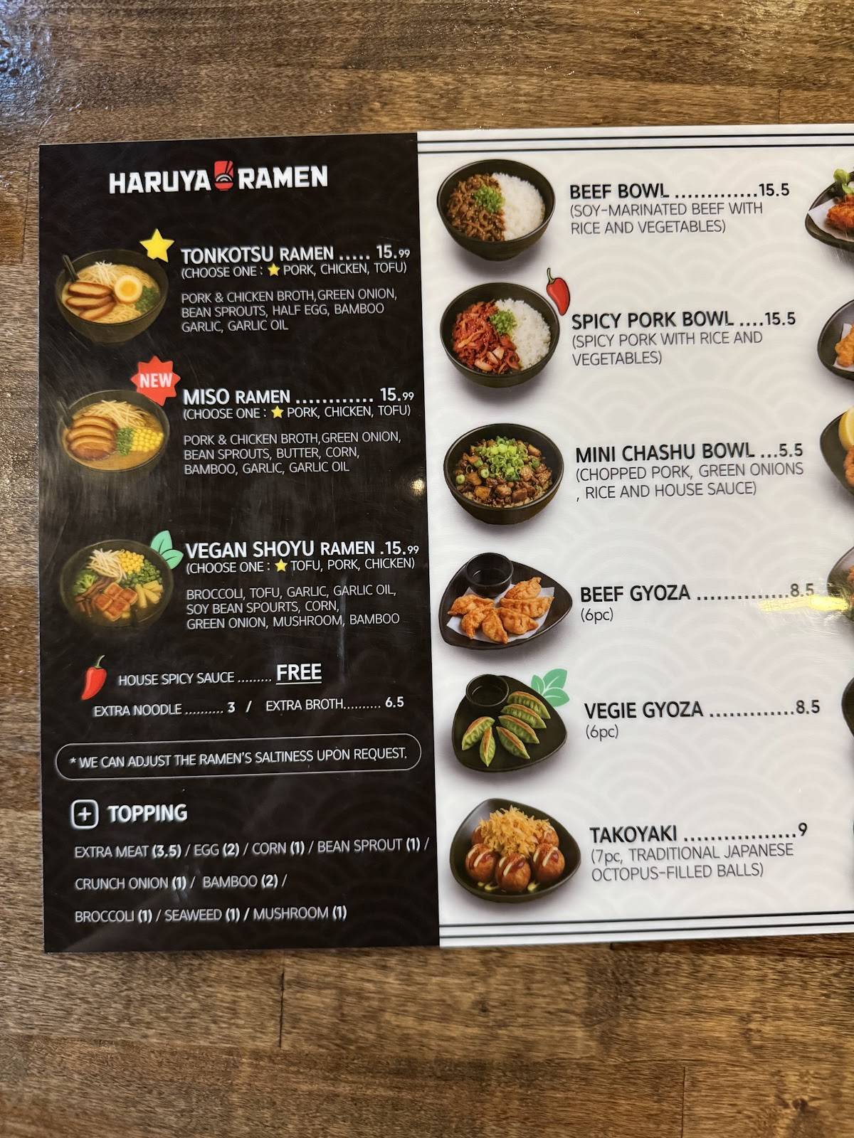 HARUYA RAMEN меню