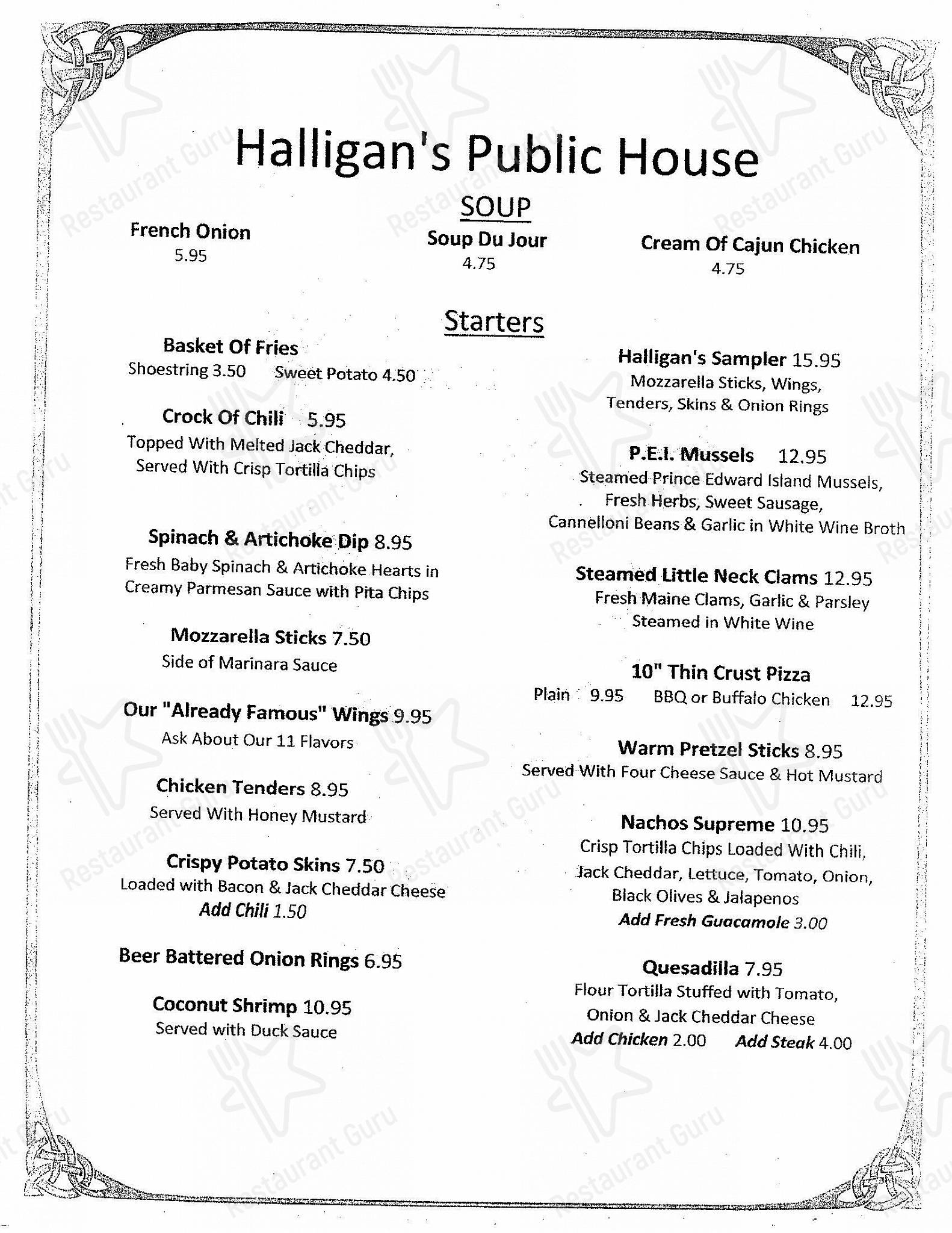 Halligans Public House в Стонях Пойнт - 菜单