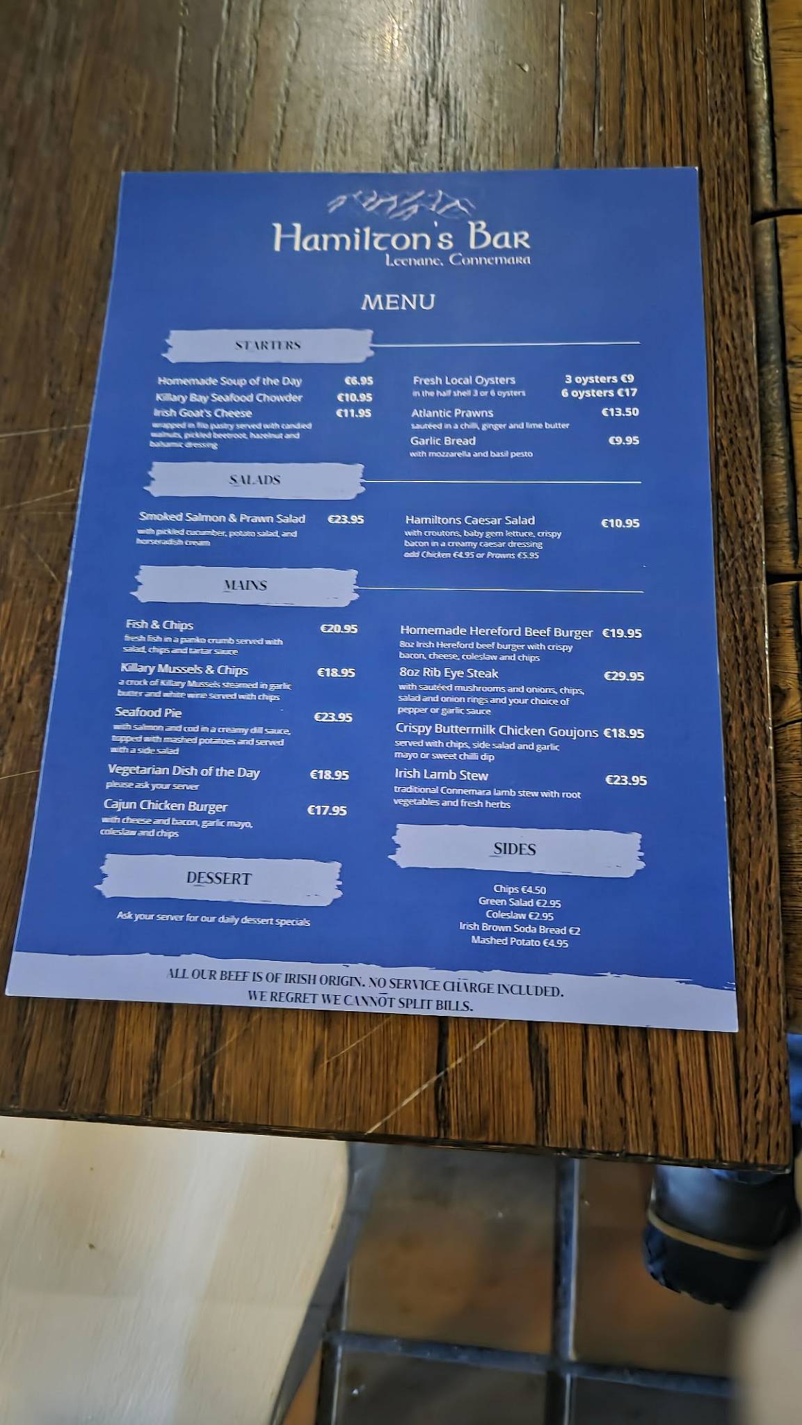 Hamilton's Bar & Restaurant меню