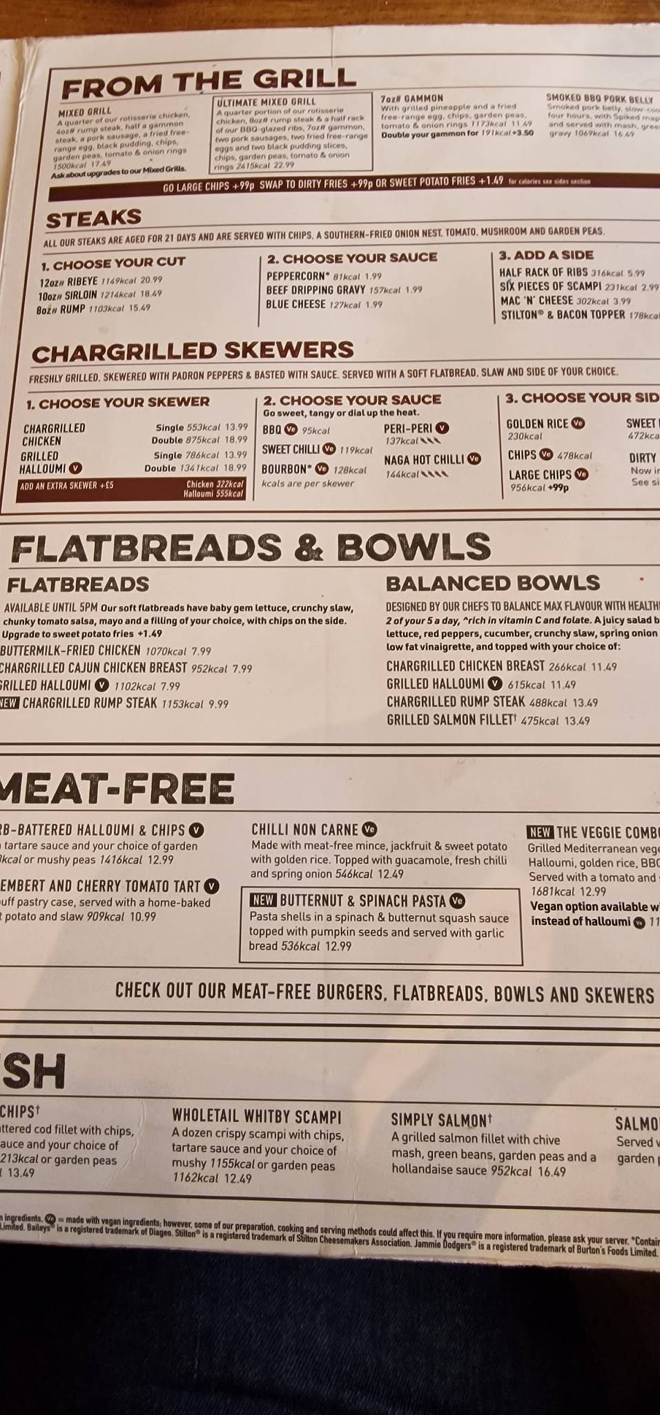 Harvester Horse & Groom Polegate меню
