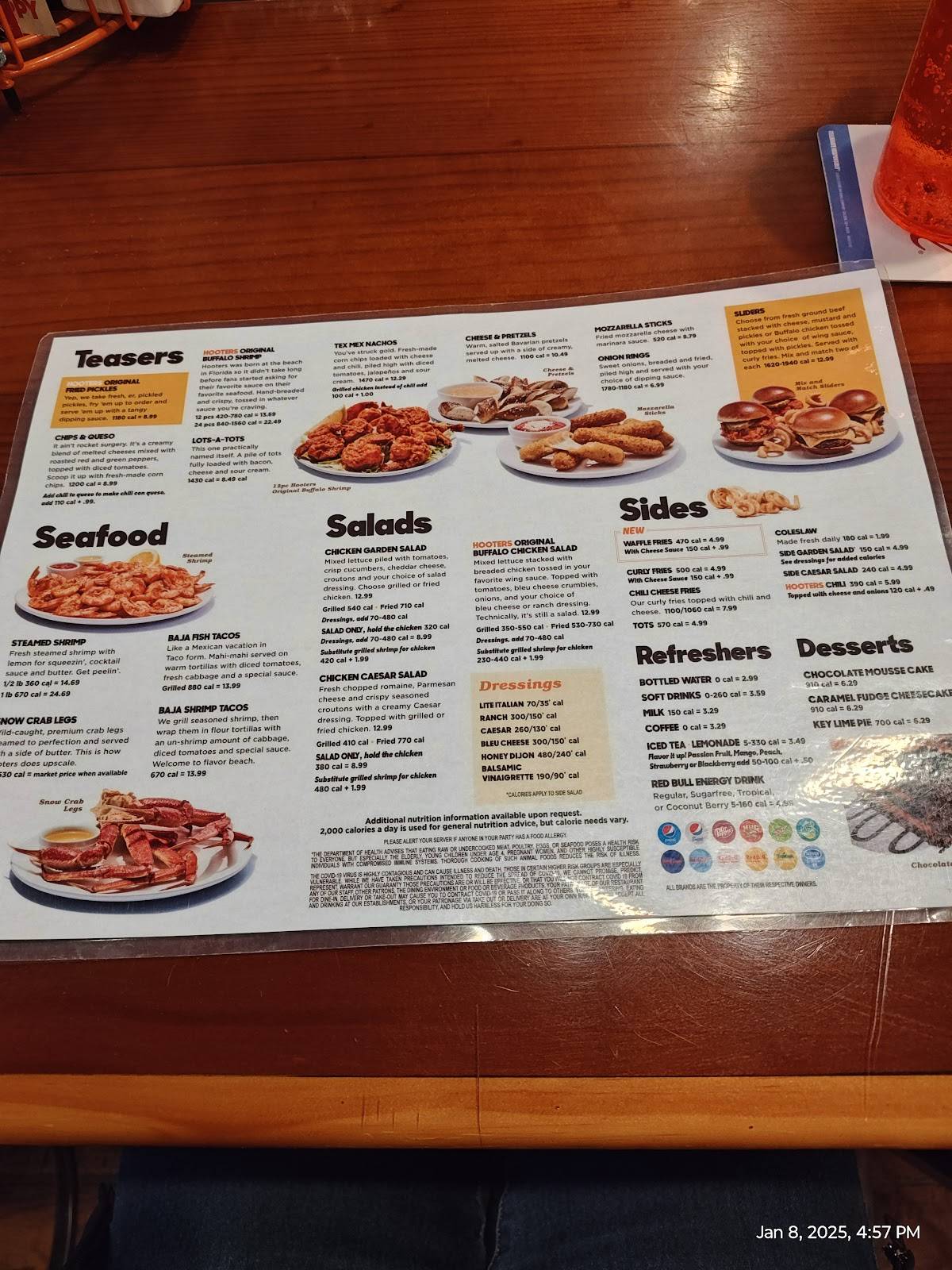 Hooters меню