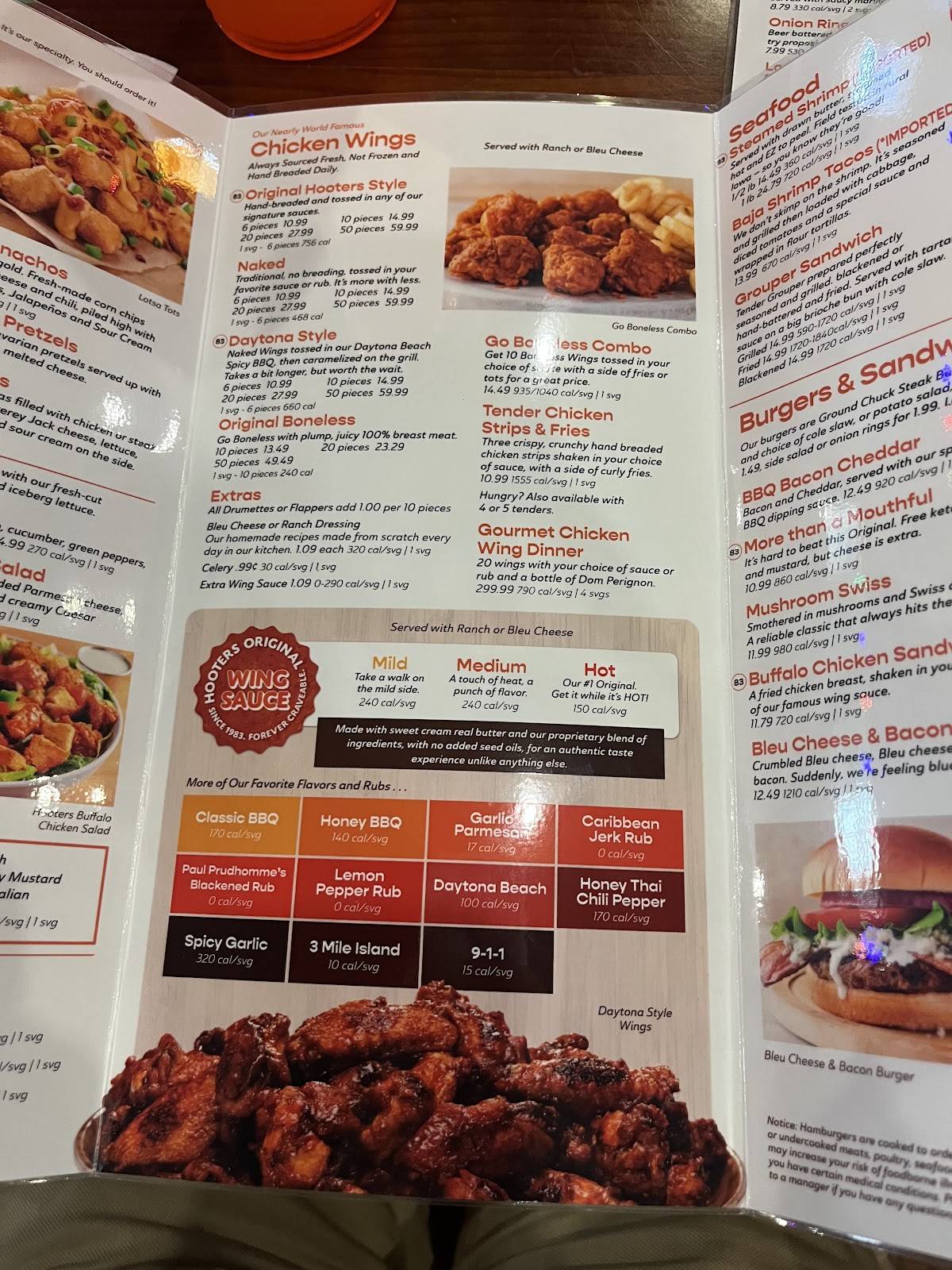 Hooters меню