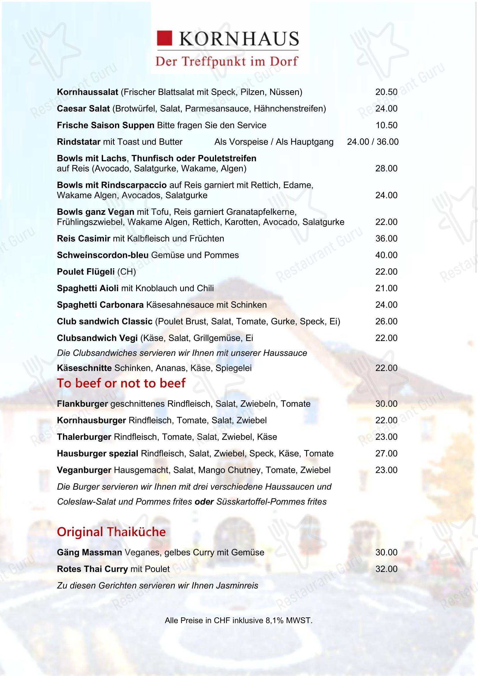 Меню напитков ресторана Hotel Balsthal AG
