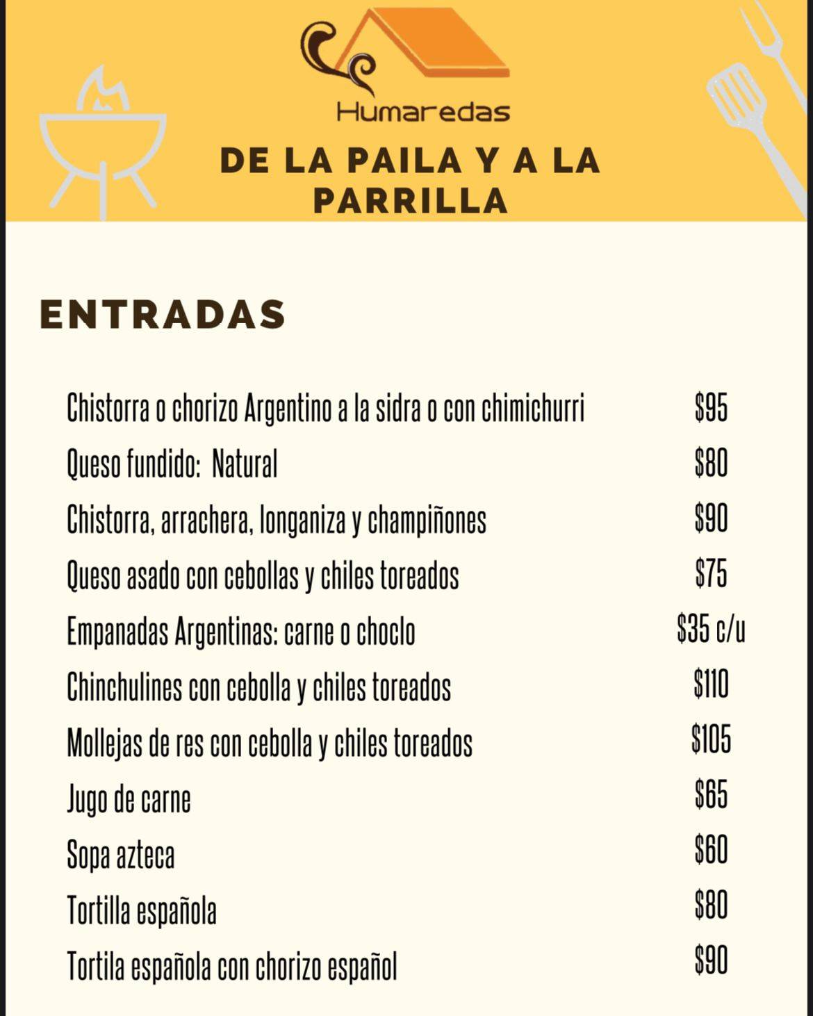 Restaurante Humaredas меню