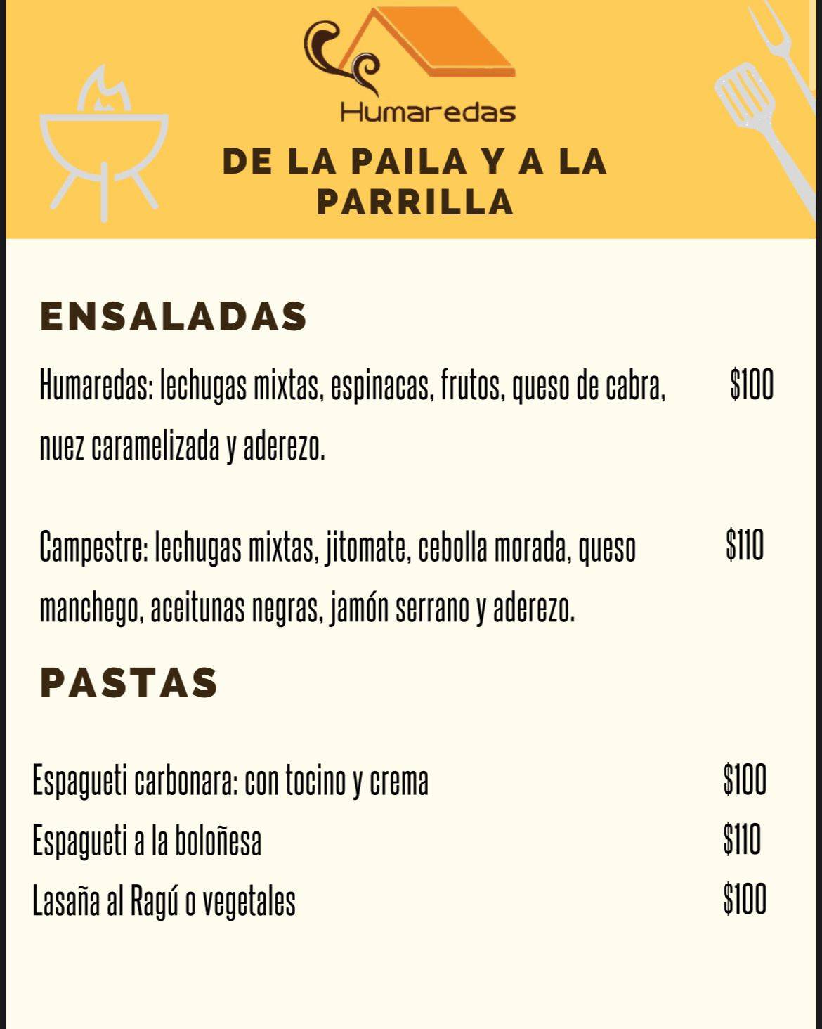 Restaurante Humaredas меню