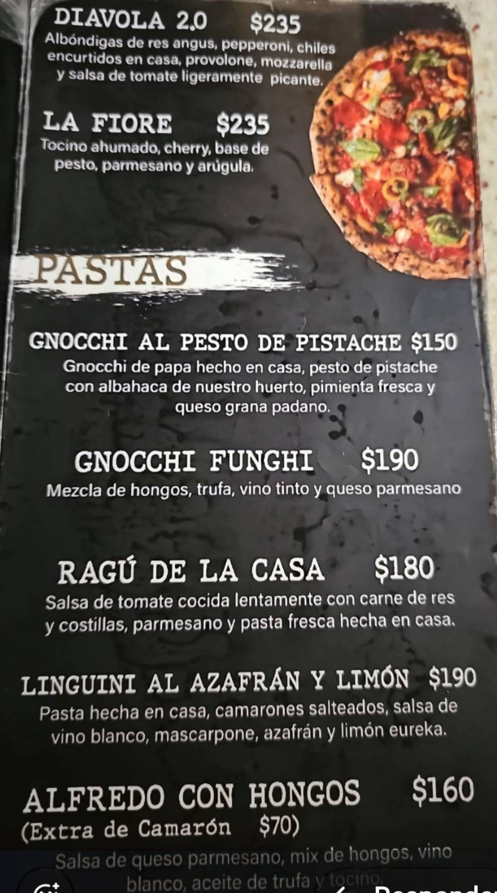 Humo pizzería меню