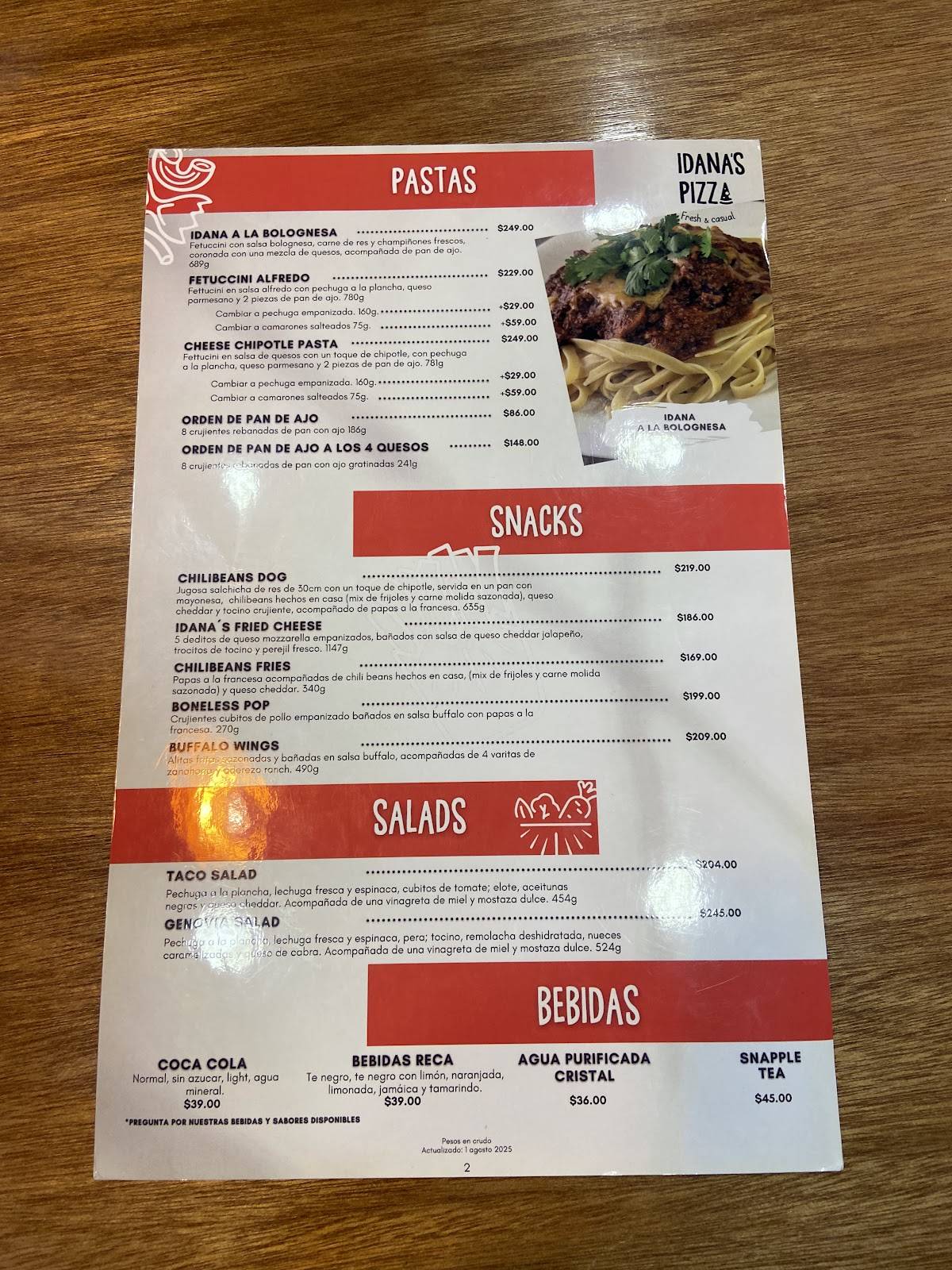 IDANA´S PIZZA меню