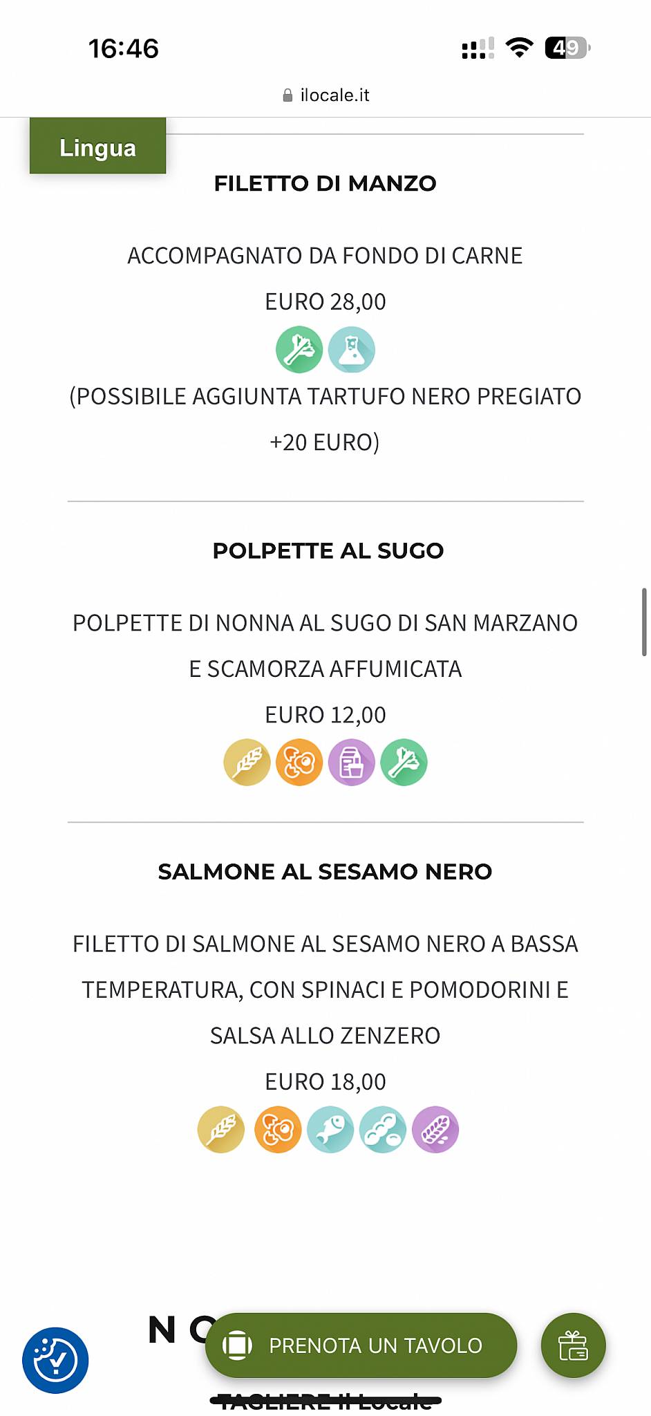 IL LOCALE меню