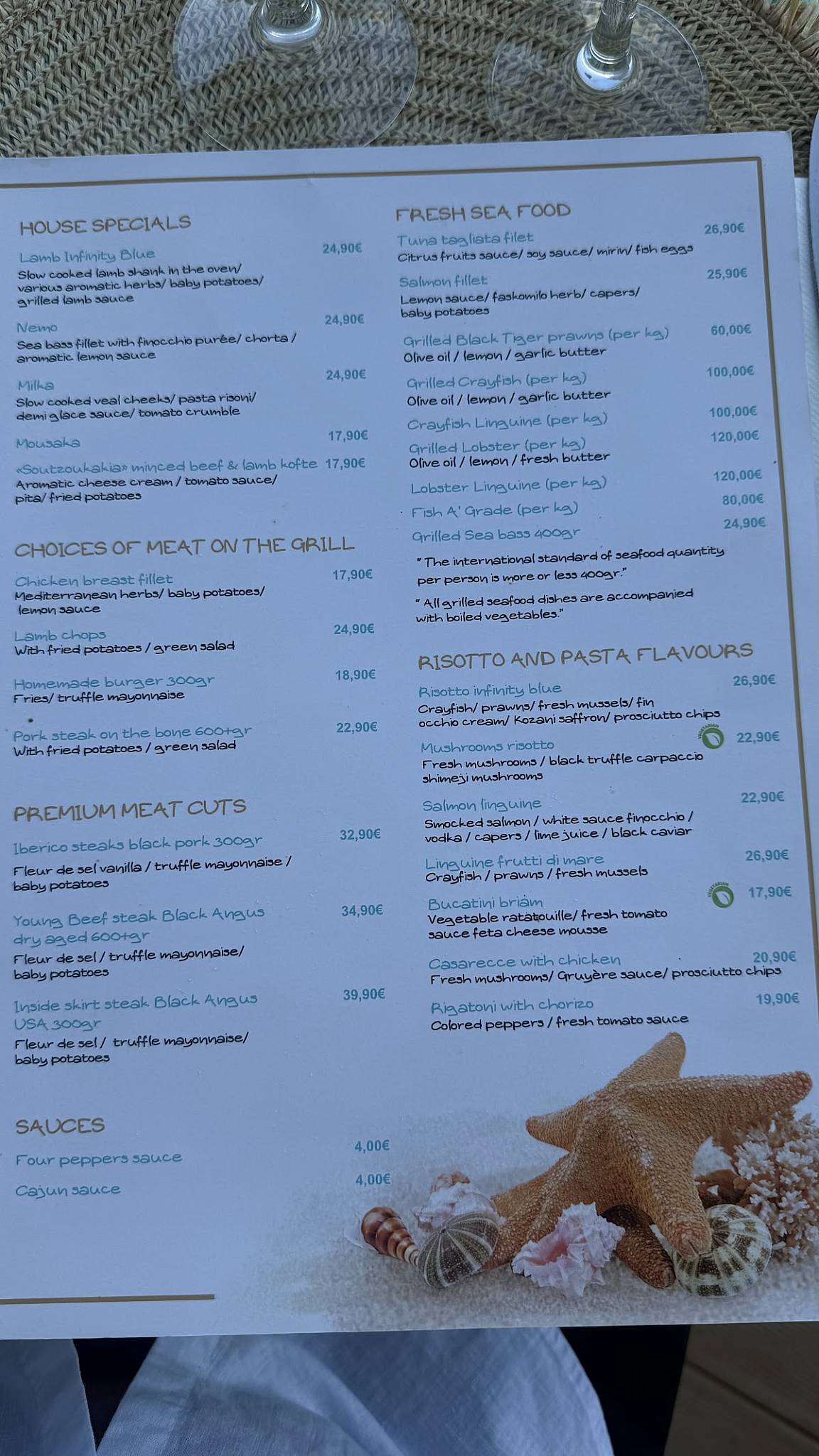 Infinity Blue Restaurant - Главная - Skíathos, Magnisia, Greece меню