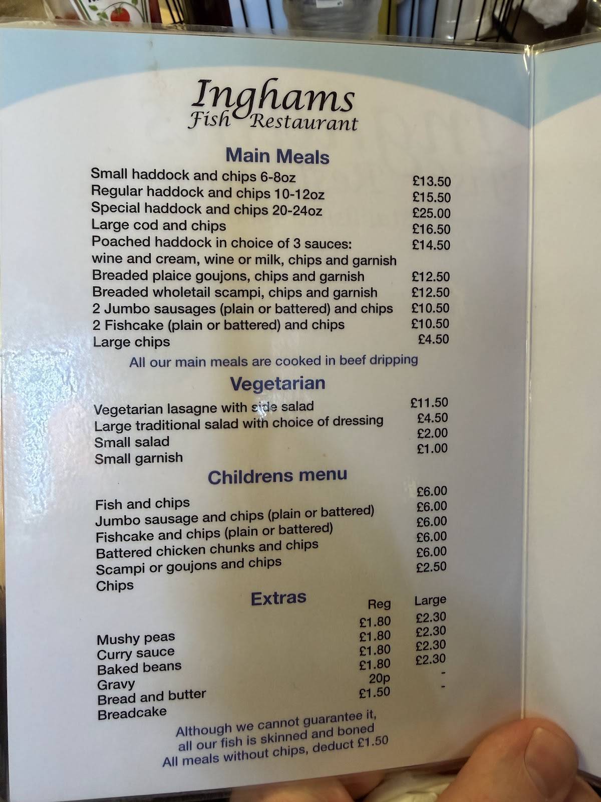 Inghams Fish Restaurant меню