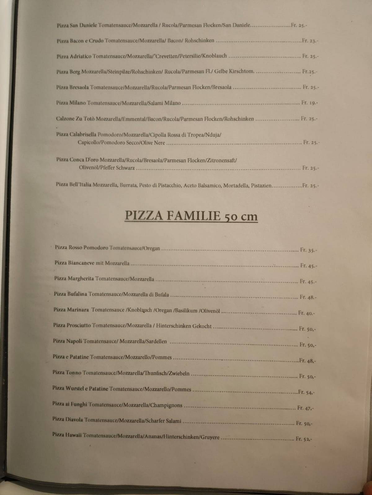 Inside Pizzeria Italiana Chur (Pizza Artigianale) меню