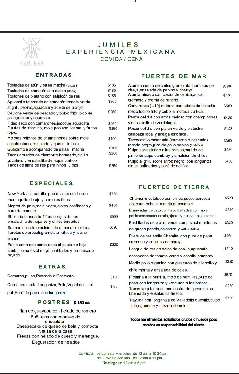 Jumiles Experiencia Mexicana меню