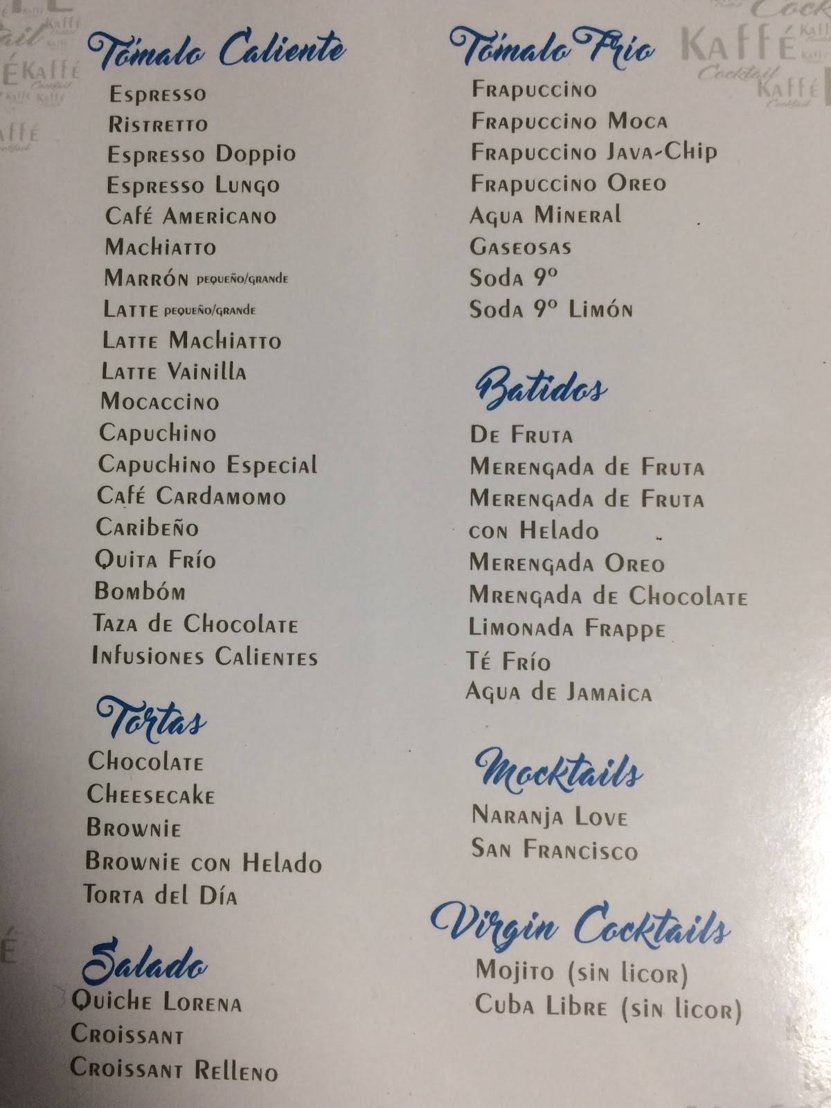 Kaffe Cocktail меню
