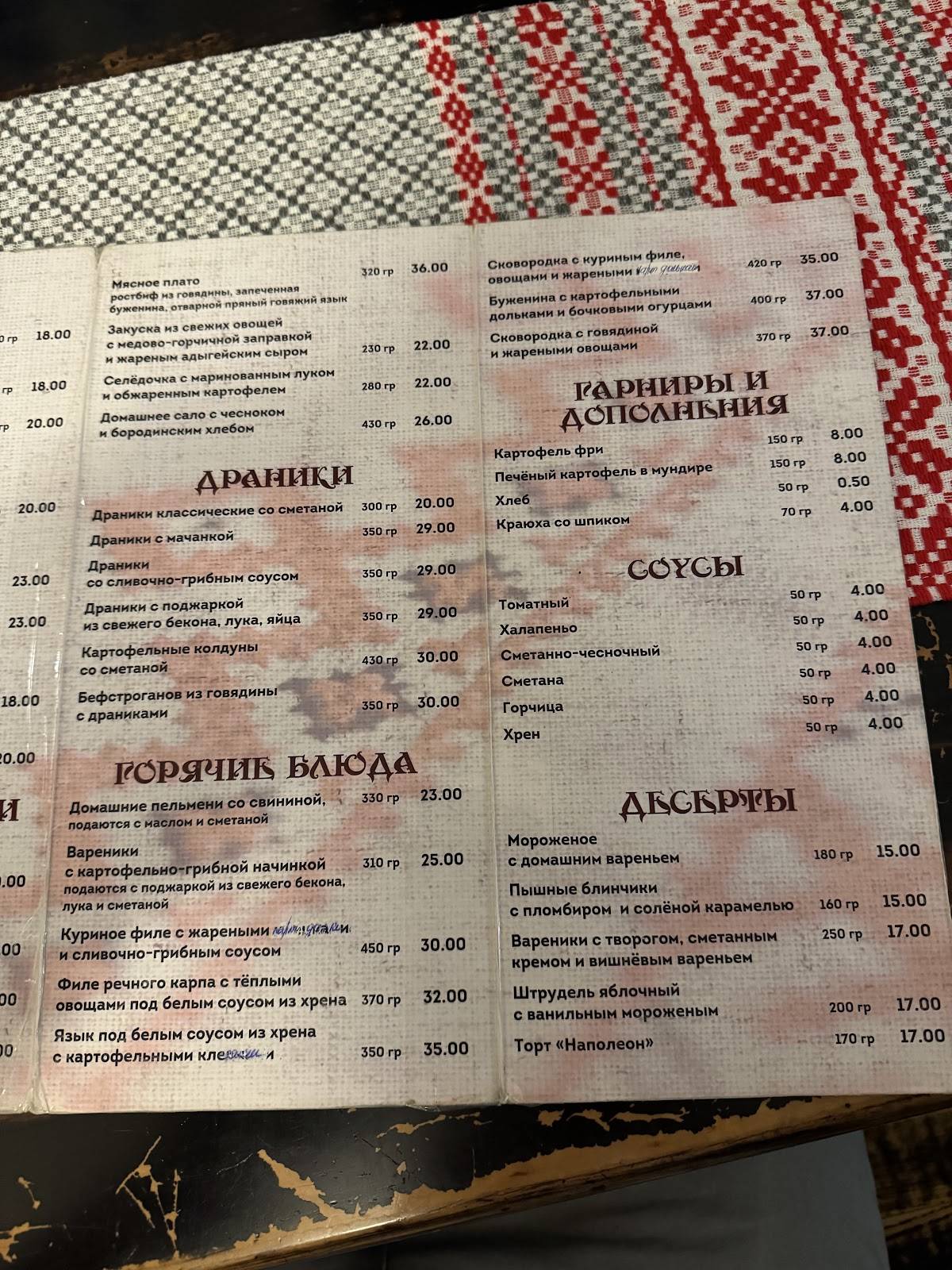 Карчма меню