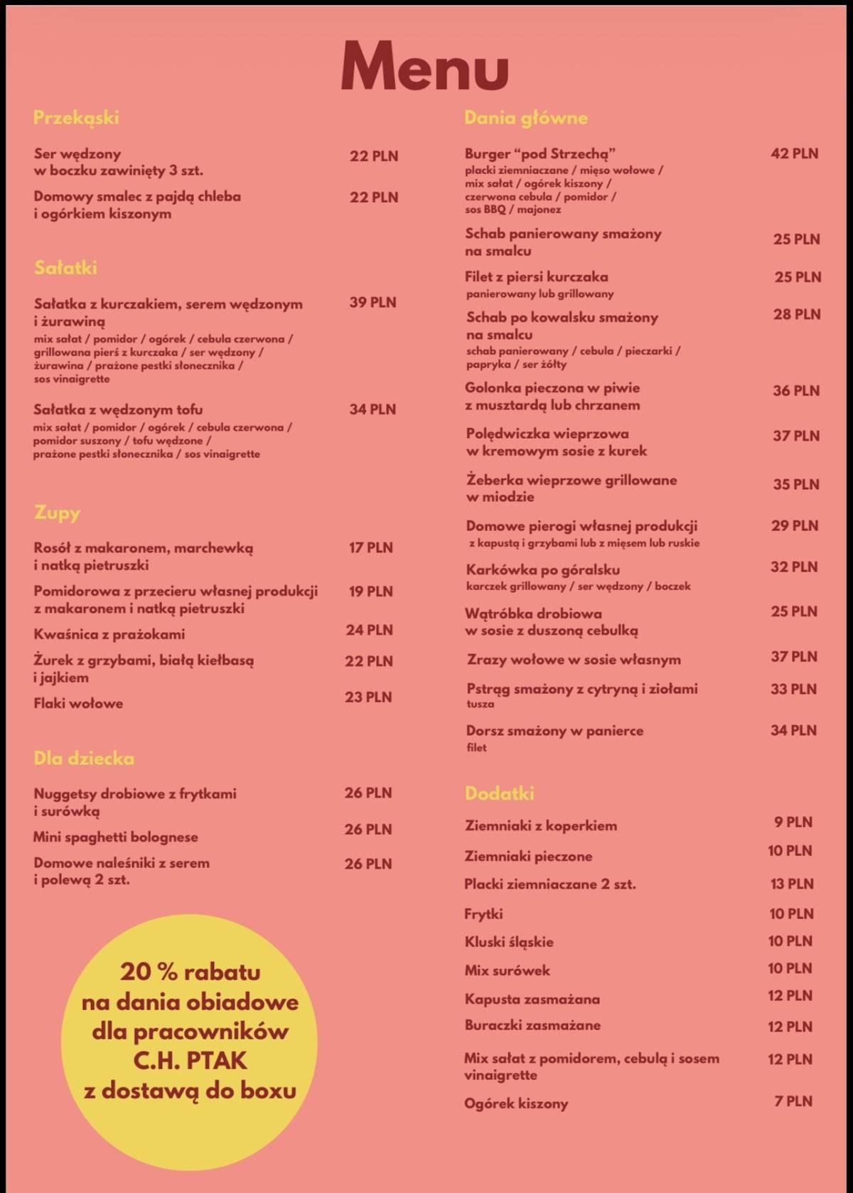 Karczma Pod Strzechą меню