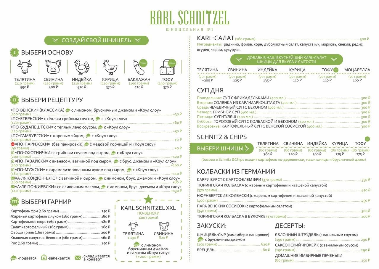 Karl Schnitzel меню