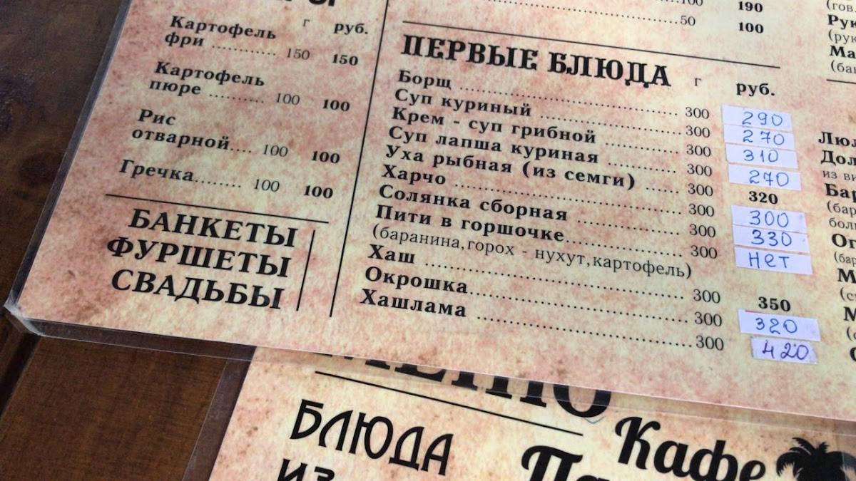 Пальма меню