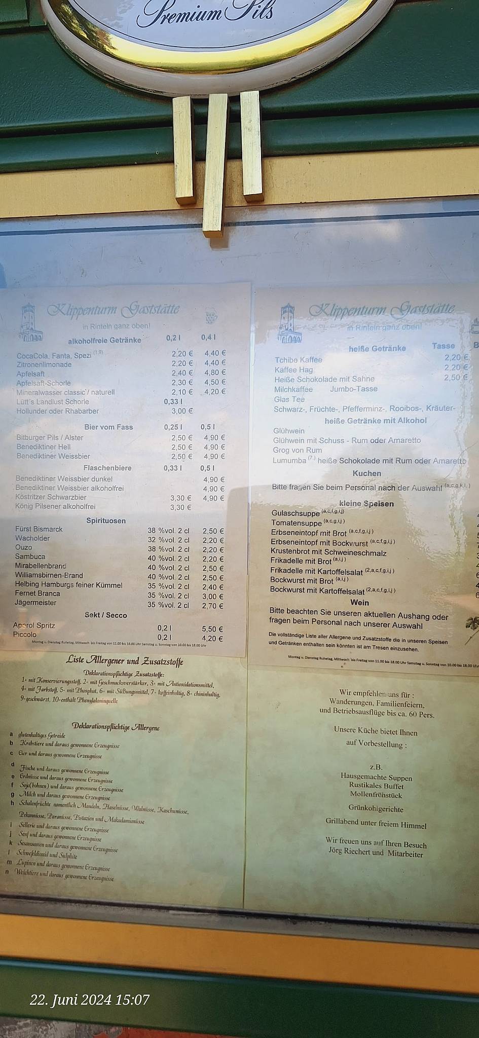 Klippenturm Gaststätte меню